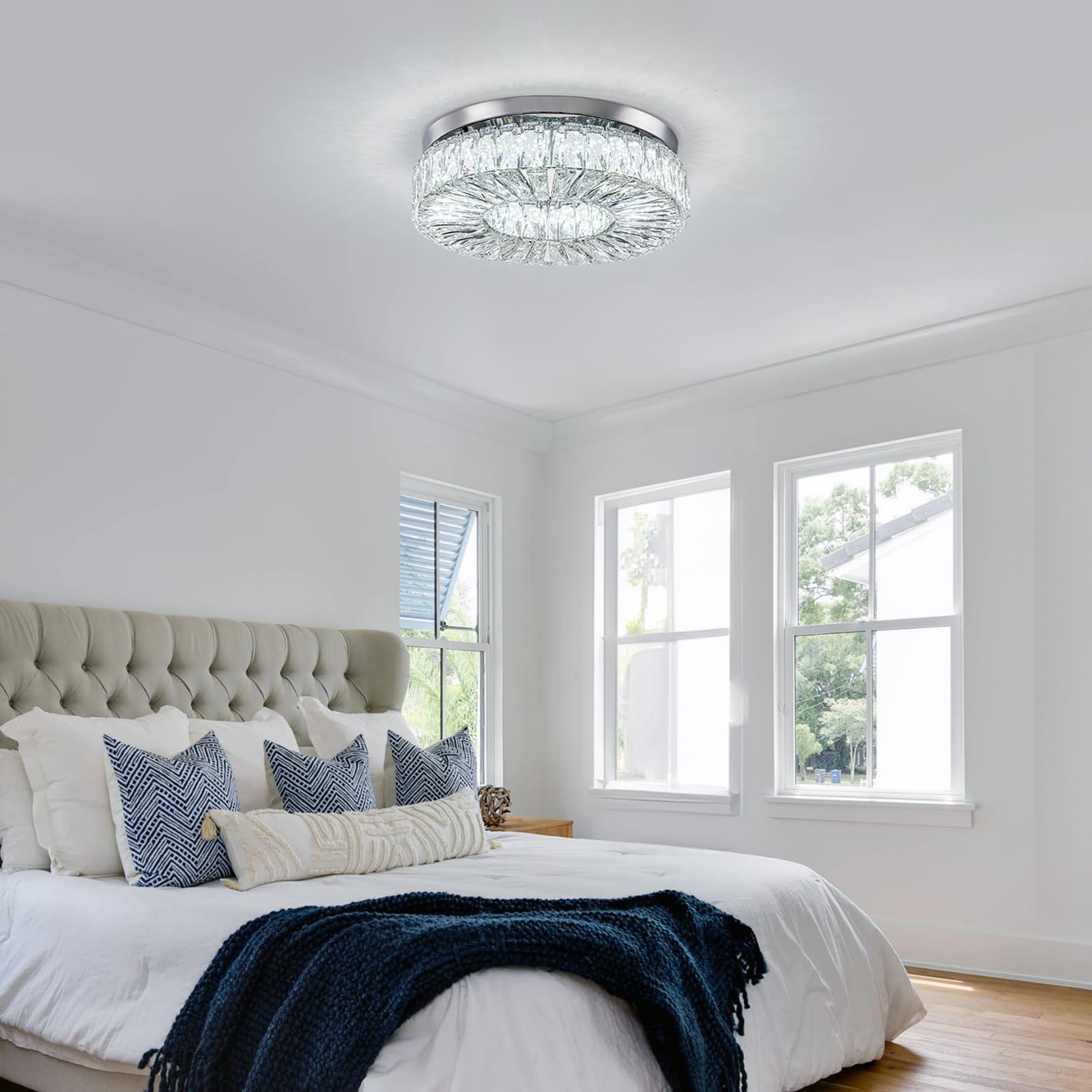 Hongnuofc 16.5&quot; Crystal Chandelier Led Flush Mount Light - Modern Luxury For Living Room, Bedroom