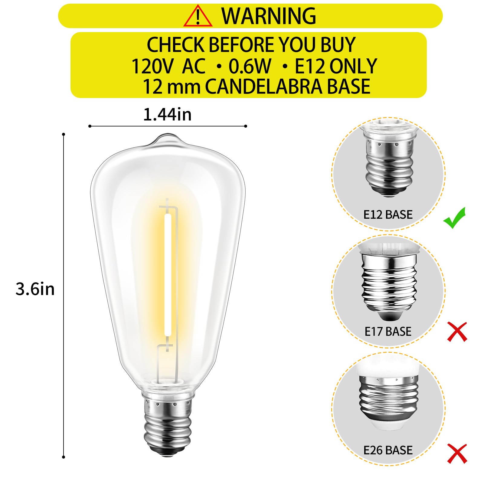 Hobbynors 10Pack ST38 LED String Light Bulbs, E12 Base, Shatterproof, 2700K Warm White, Vintage Edison, 7W Equivalent