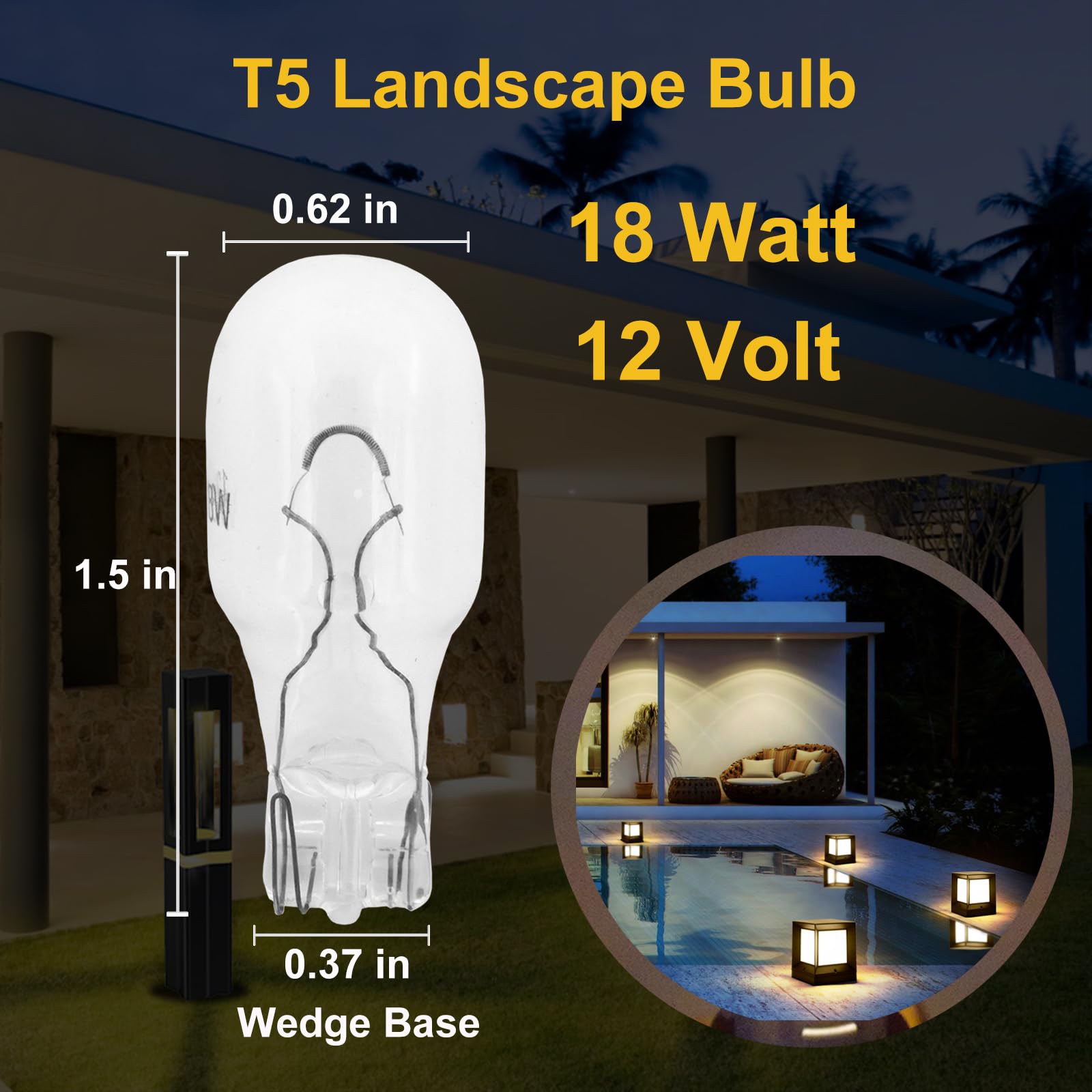 QYKAVM 12 Pack 18W T5 Landscape Light Bulbs, Clear Glass, 12V Low Voltage, Warm White for Outdoor & RV Lighting