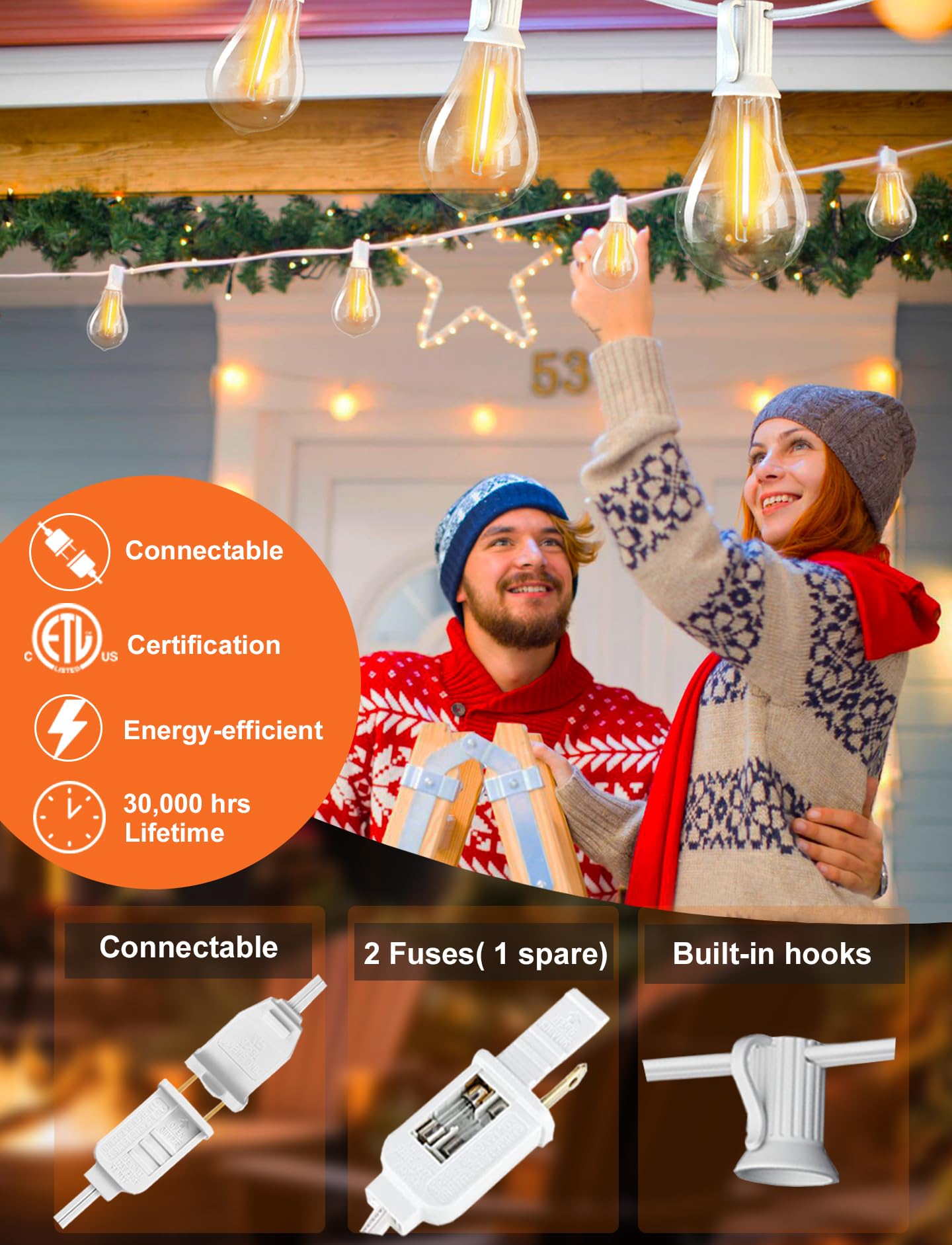 Damaing Outdoor String Lights 75Ft Waterproof Patio Lights With 38 Shatterproof Dimmable Edison Led Bulbs,Connectable Outdoor Li