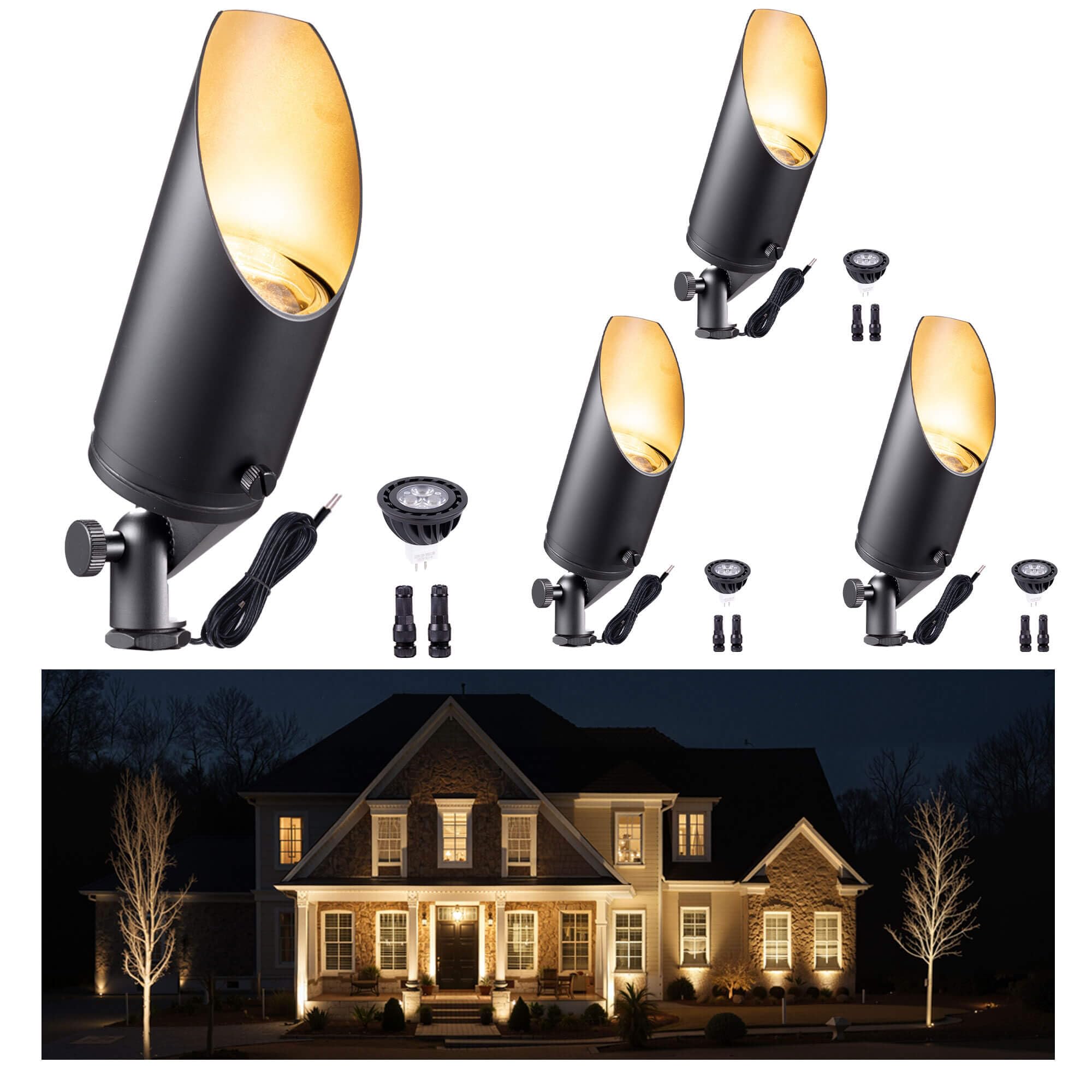 Gardenreet Brass Landscape Lighting - Black Low Voltage Outdoor Spotlights, Wired LED Uplights 12V, Waterproof Spot Lights, Stre
