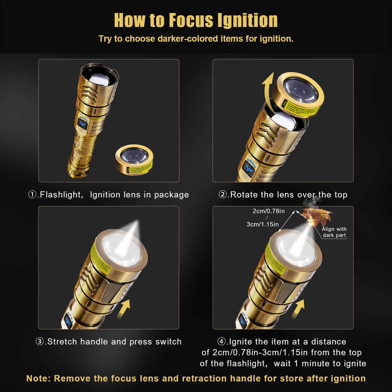 SKYFIRE Rechargeable Flashlight 3000lm Super Bright, Waterproof, Zoomable, Aluminum Alloy, Model SF-1097-Gold