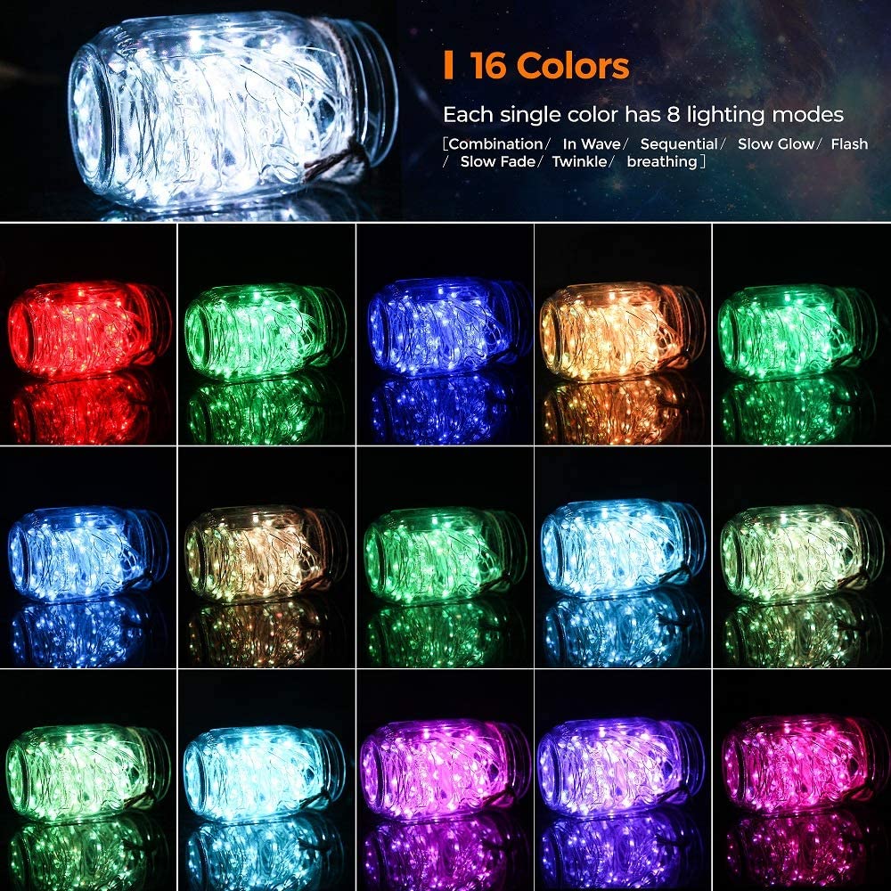 OMIKA 50ft Fairy Lights, 150LED Dimmable RGB+Warm White, 14 Modes, Plug-in, Model DY-OA08-1, Outdoor String Lights for Décor
