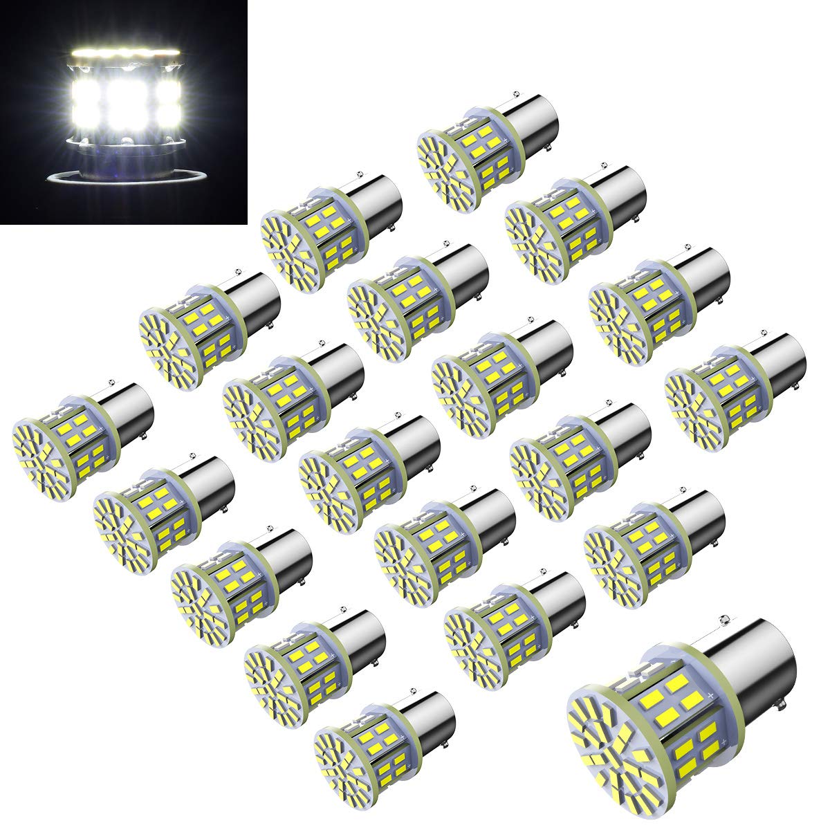 Efoxcity 1156 LED Bulbs 20 Pack 50-SMD White for Car Turn Signal Lights
