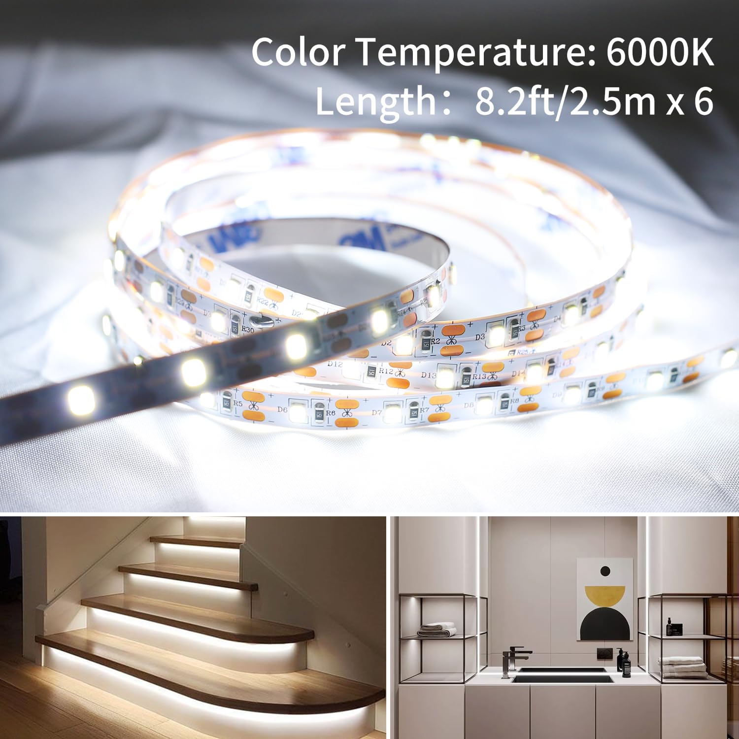 NEWREACH USB LED Light Strip 49.2ft, Daylight White, Cuttable, Plastic, Battery Box (Batteries Not Included)