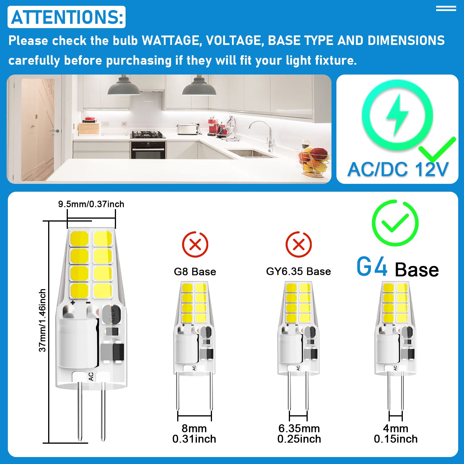 Lacnooe G4 LED Bulb 3W Daylight White 6000K Bi-Pin Halogen Equivalent, 10 Pack, Silica Gel, AC/DC 12V for P