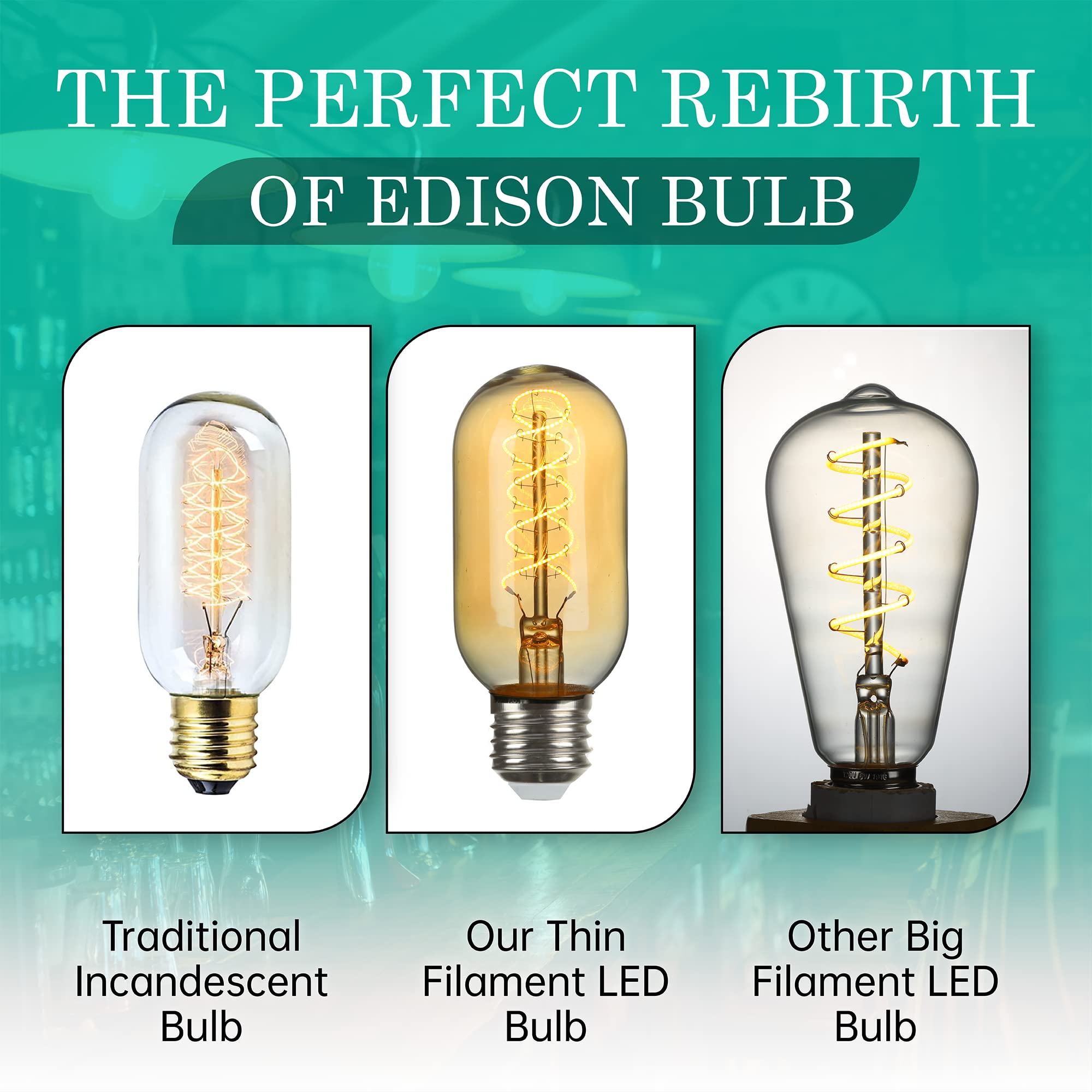Amdtu Edison Bulbs 25 Watt E26 Base, Super Thin Spiral Filament Non-Dimmable, 25W Tubular Incandescent Light Bulb Replacement So