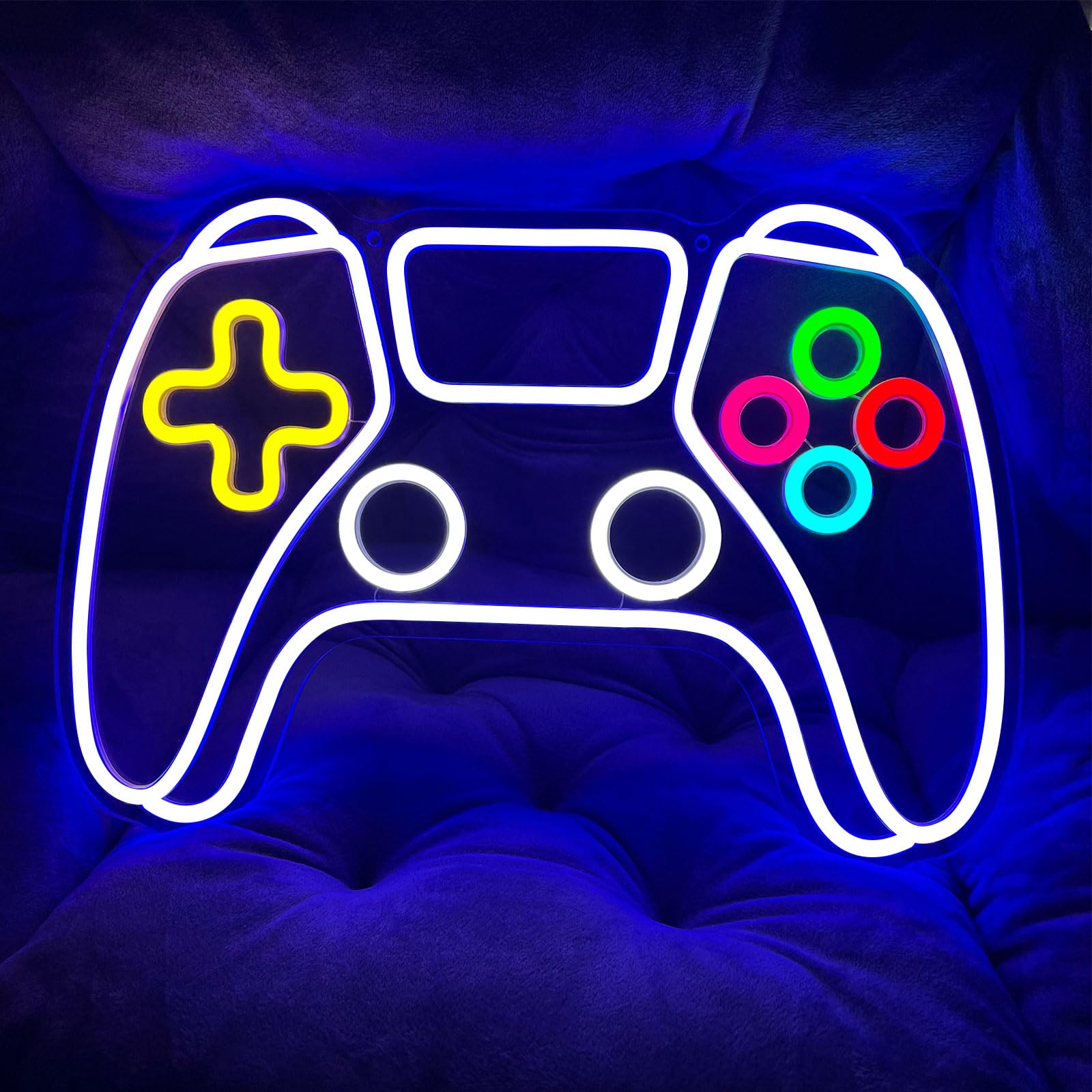BerniceKelly Gamer Neon Sign Light, Dimmable LED Game Controller Decor, 16.5inx11.4in, Blue-Game, Model A
