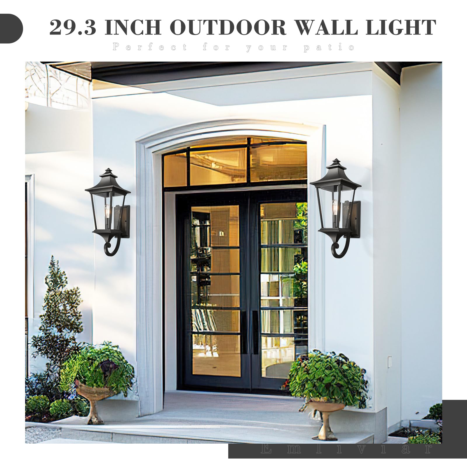 Emliviar 29.3 Inch Outsider Wall Lantern, Outdoor Wall Light Suitable For House Porch, Clear Glass In Black Finish, Xe292Ub-L Bk