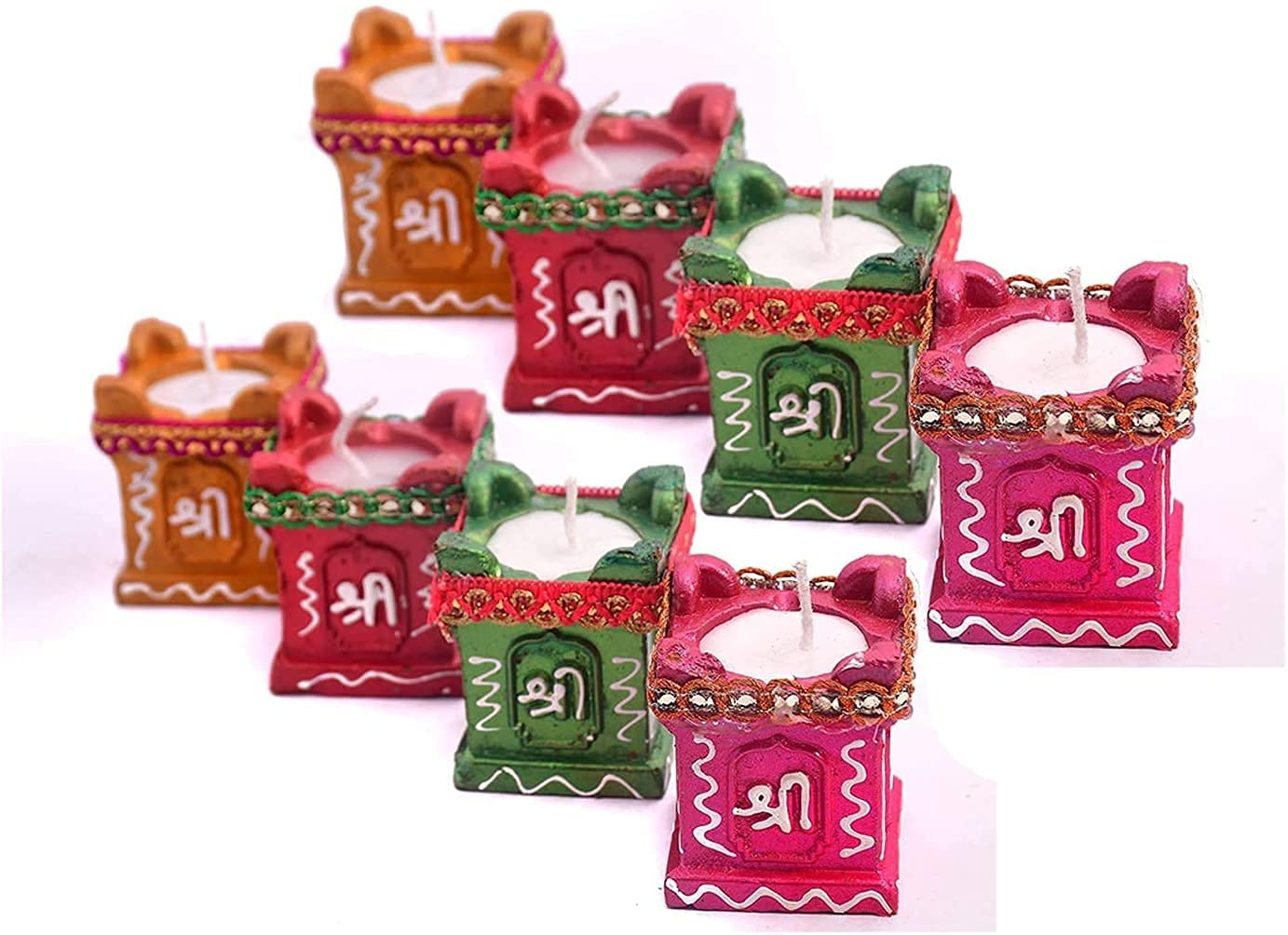 CraftVatika Clay Diya for Diwali Decoration Items for Home Puja | 8 Sets Handmade Earthen Clay Terracotta Decorative Diya, Candl