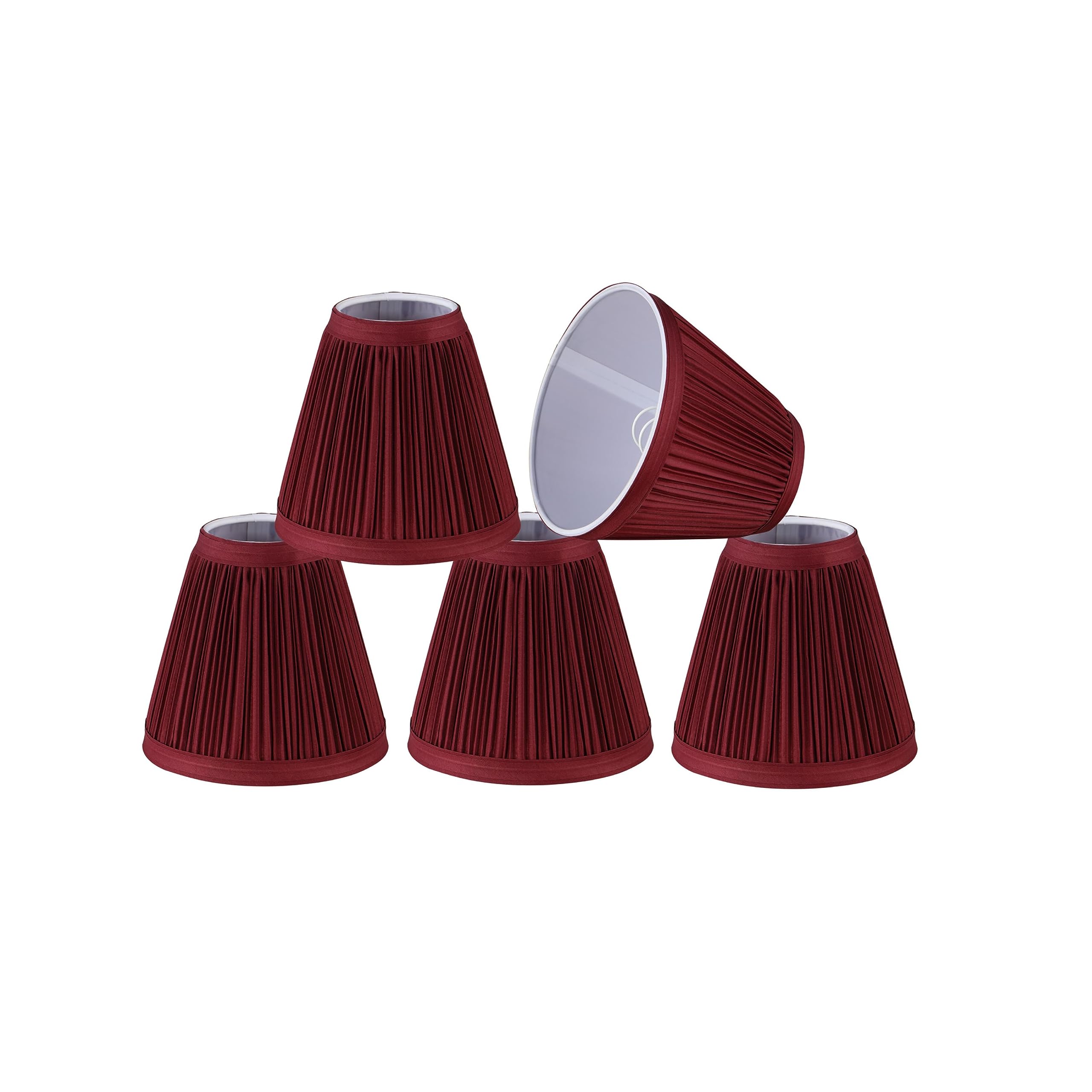 Aspen Creative 33124-6 Small Pleated Empire Shape Chandelier Clip-On Lamp Shade, Burgundy, 3'' Top x 6'' Bottom x 5'' Slant, 6 P