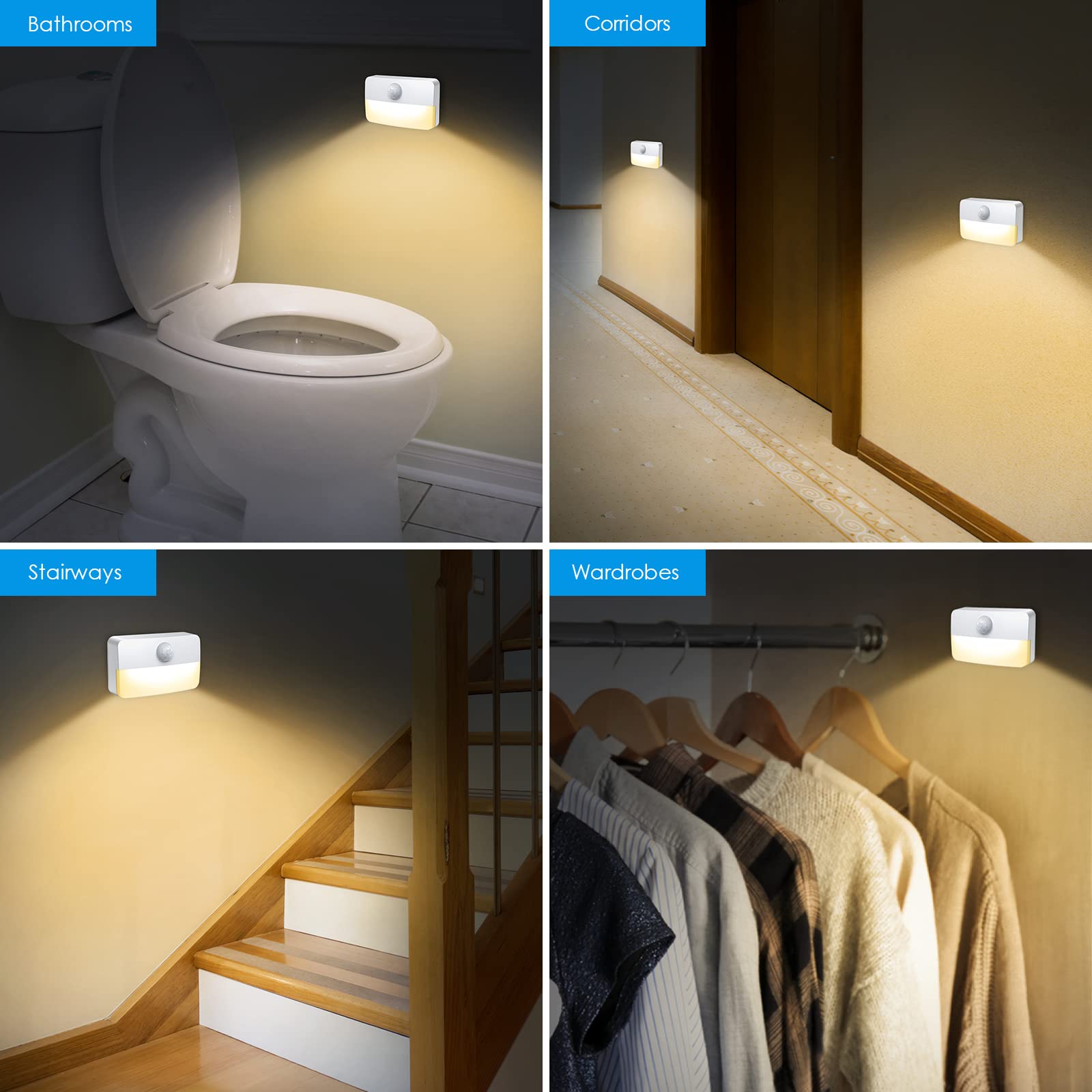 Amir Newest Mini Motion Sensor Light, Cordless Battery-Powered Led Night Light, Wall Light, Closet Lights, Safe Lights For Stair