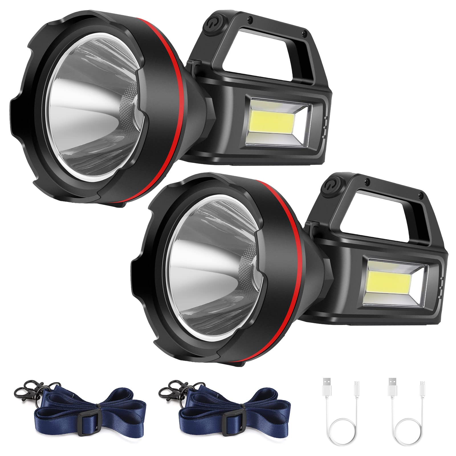 Rechargeable Spotlight Flashlight, High Lumens Handheld Spotlight,Led Searchlight With Shoulder Strap And Usb Output For During