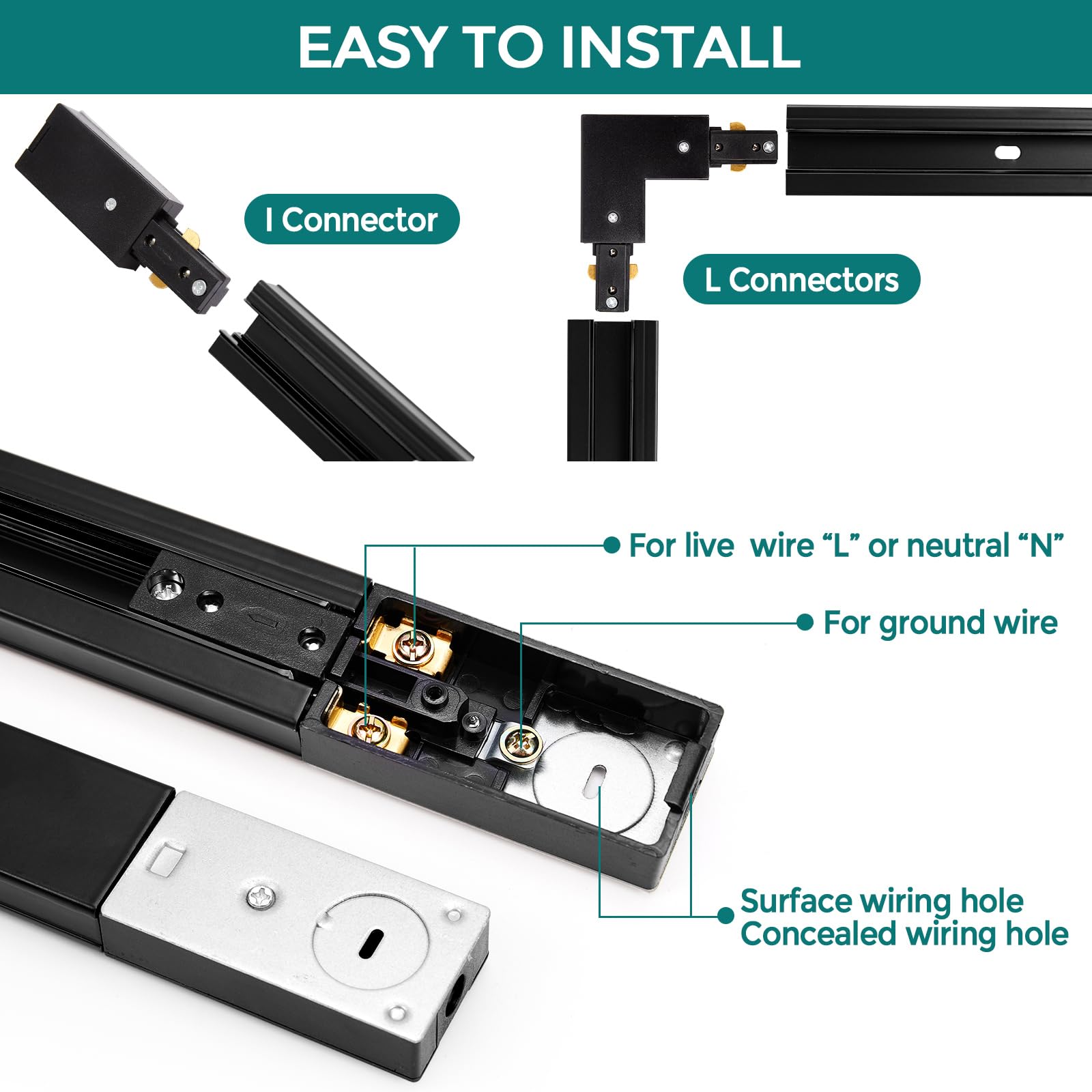 iCreating H Track Lighting Rails Kit, 20ft Black Aluminum, Model IC-TLAC-17, Includes Floating Canopy and Connectors
