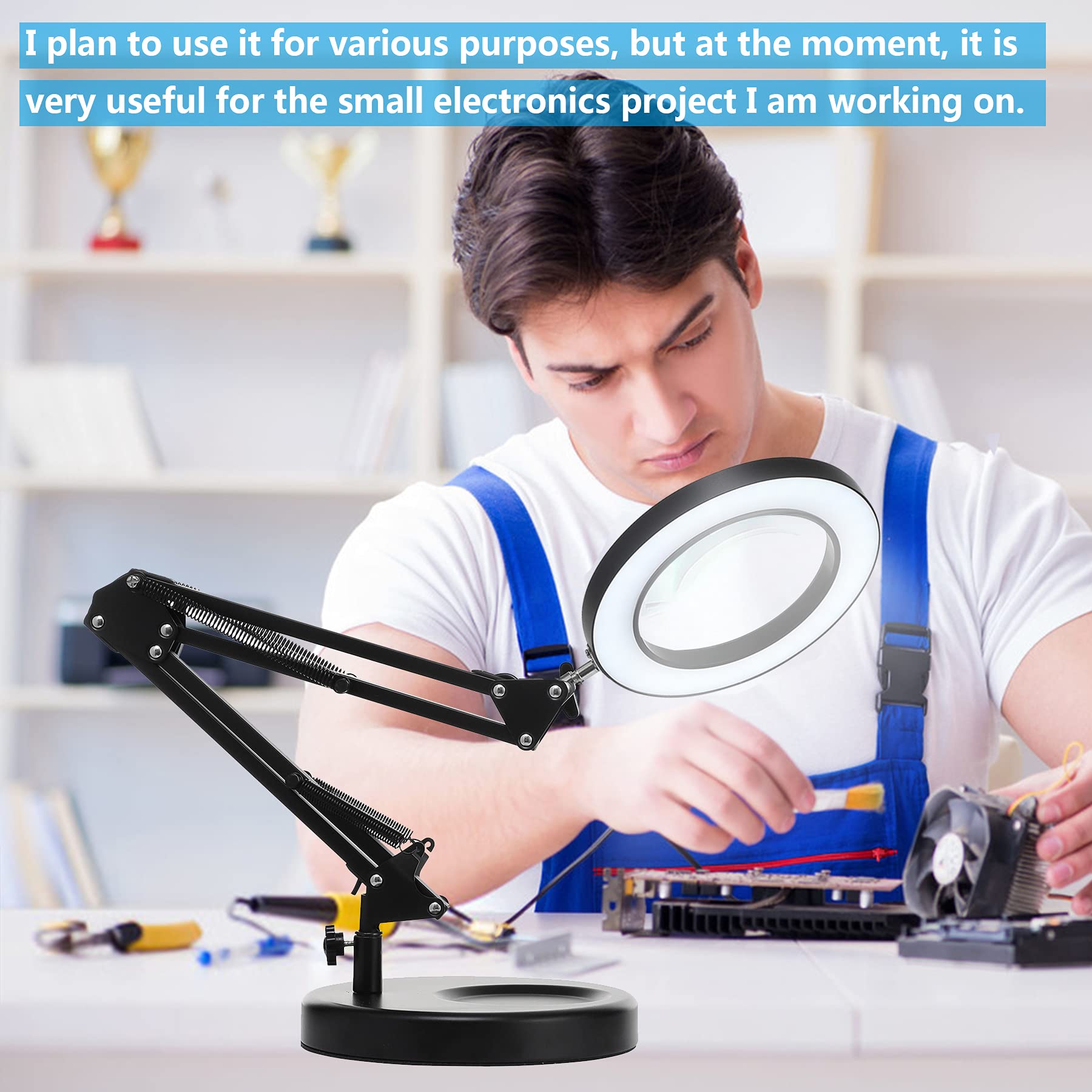 Hitti ?Upgraded? 5X Led Magnifying Lamp, 1,800 Lumens Stepless Dimmable, 3 Color Modes, 8-Diopter 4.2 Real Glass Lens Magnifier