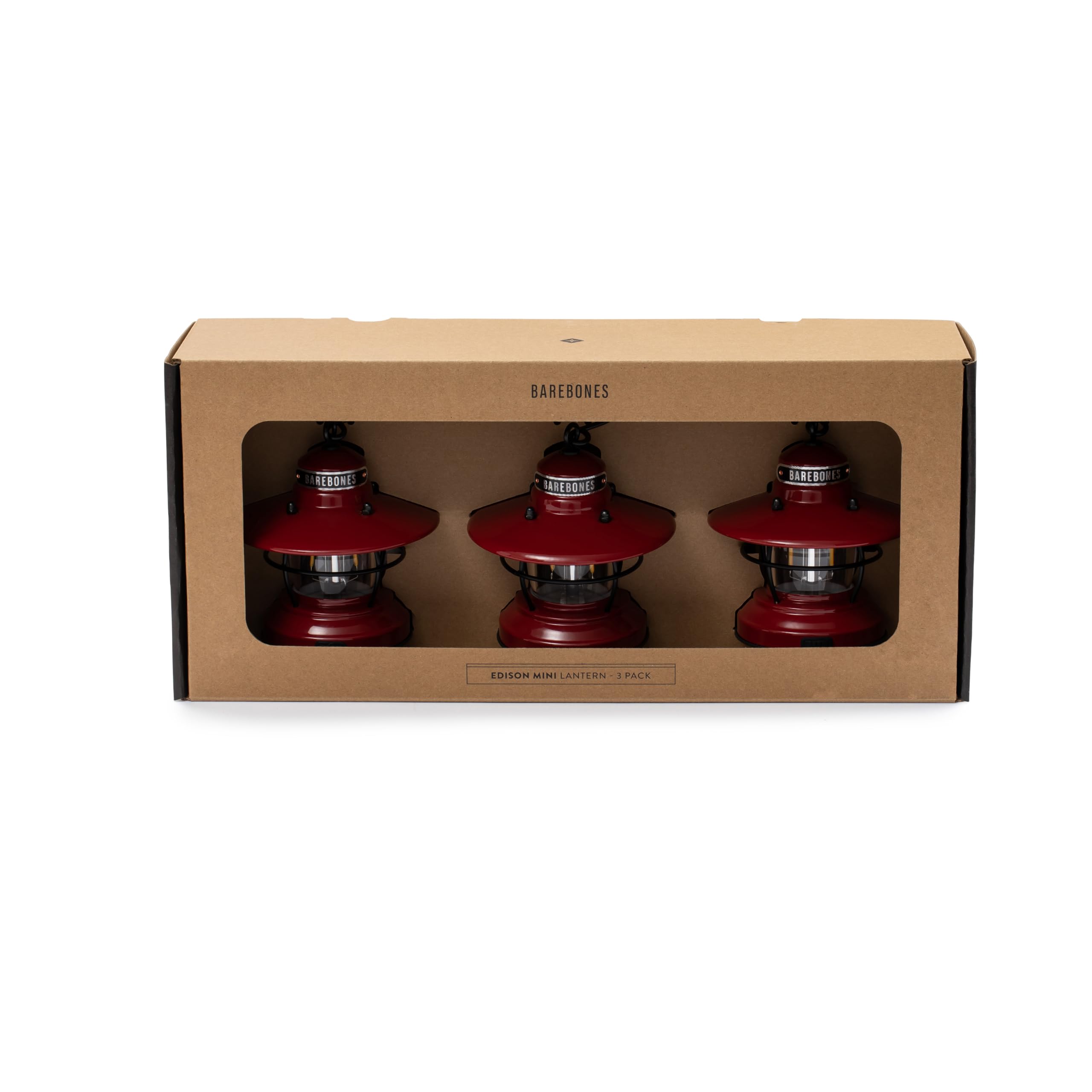 Barebones Edison Mini Lantern - 3 Pack Red, Vintage LED, Weatherproof, Compact Light for Camping & Home Decor, Model LIV-277