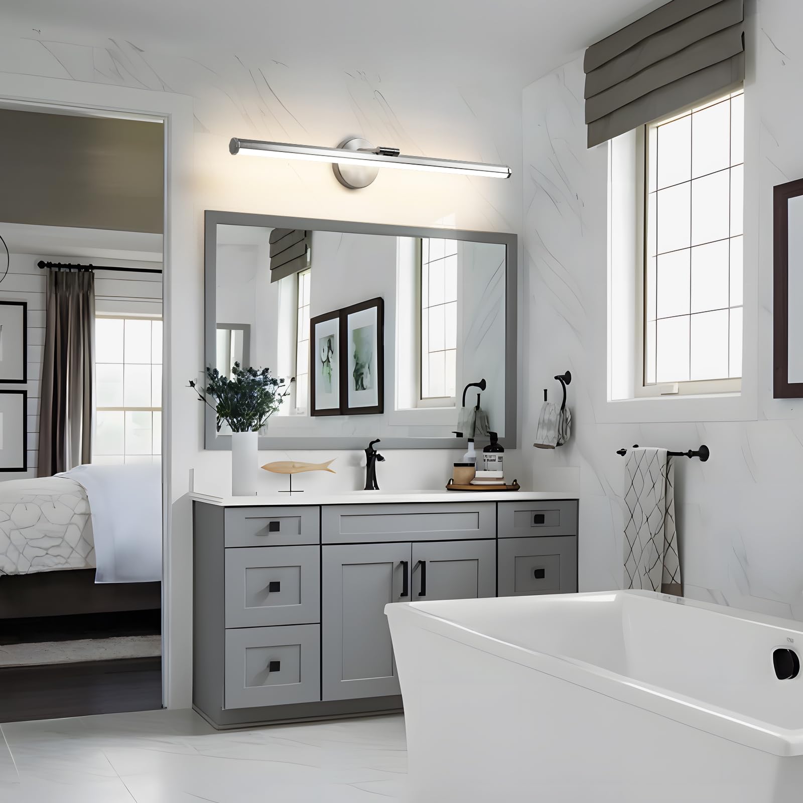 KAISITE Bathroom Light Fixture LED Vanity Light 30 Inch Brushed Nickel Dimmable Model KST-8037ML-24SN-3K