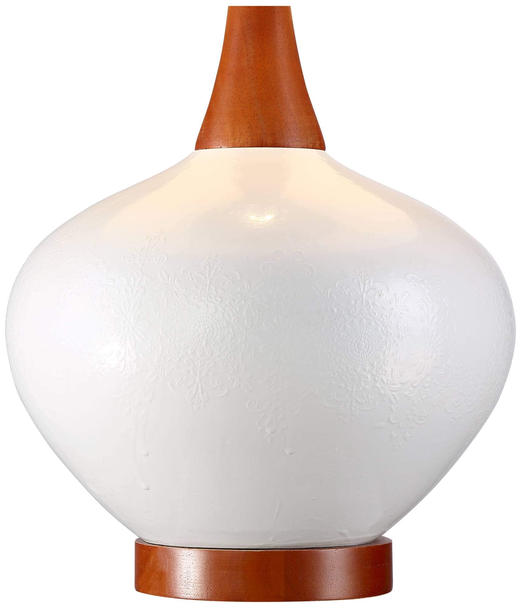 360 Lighting Brice Mid Century Modern Accent Table Lamp 23'' High Ivory Ceramic Wood Neck Off White Tapered Drum Shade For Bedro