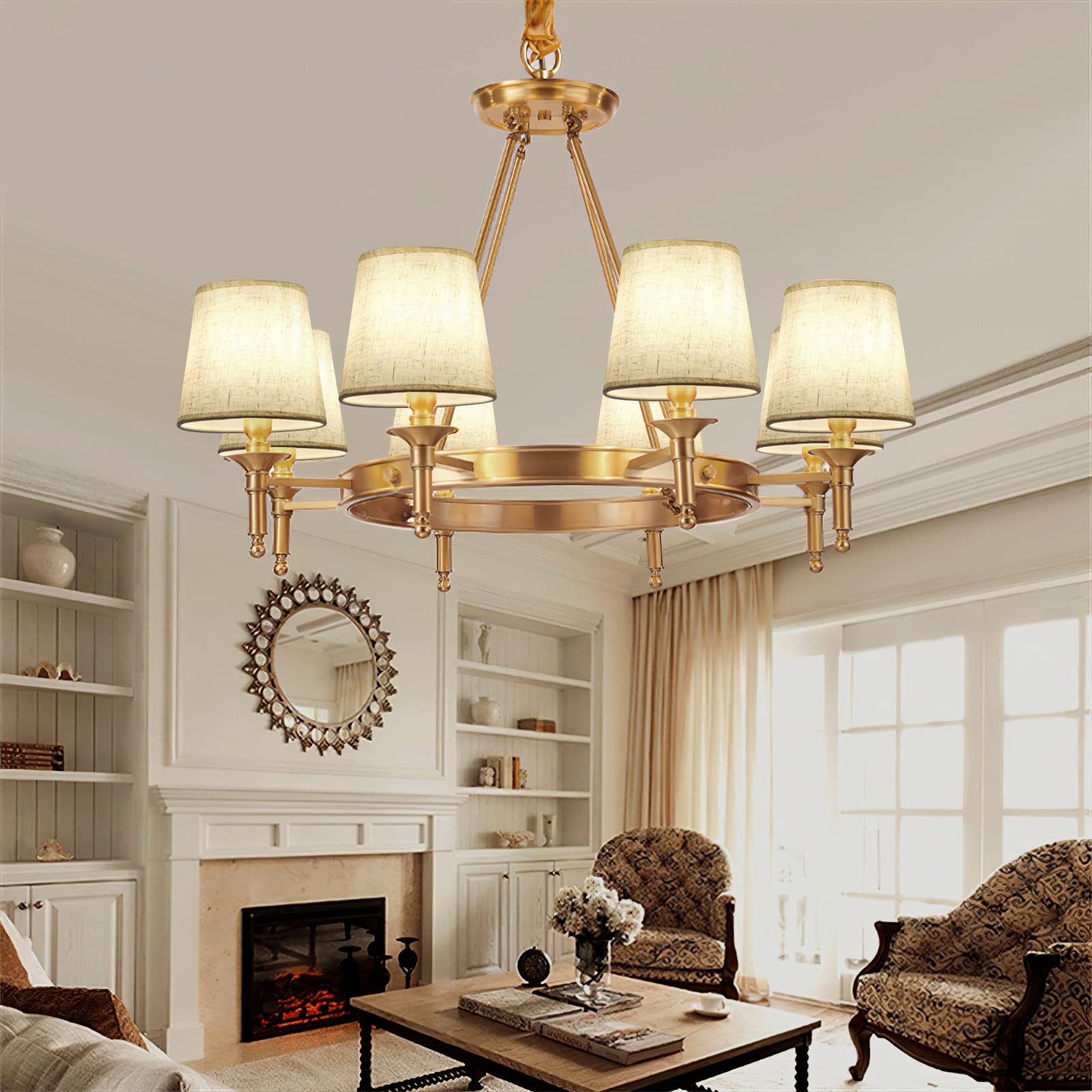 YISUN Chandelier Lamp Shades Set of 6, Beige Linen, 5.9in x 5.5in x 4.3in, Clip On, Hand Crafted for Bedroom and Dining