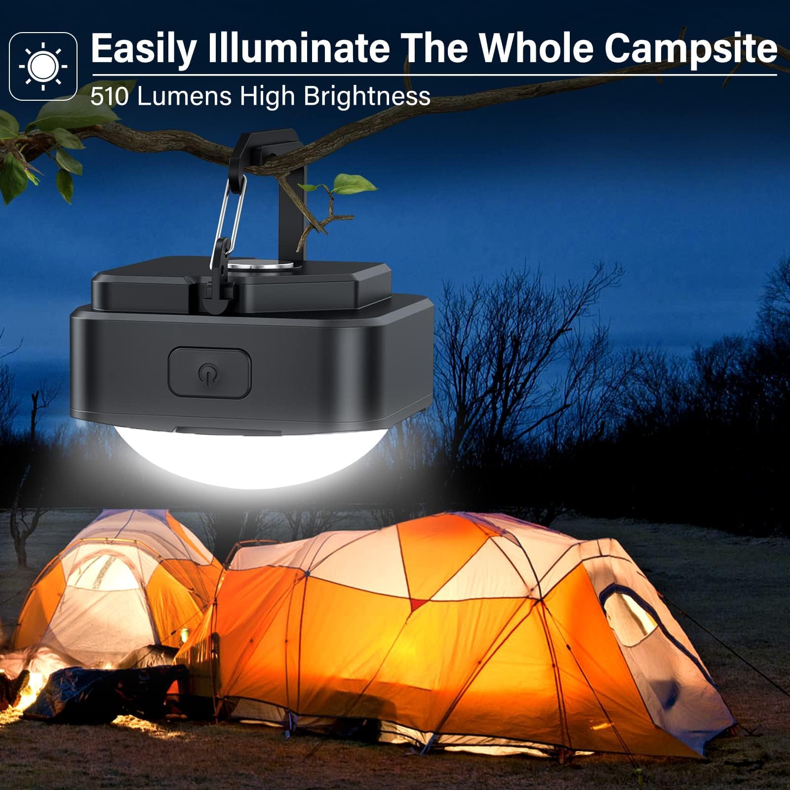FLY2SKY Portable Rechargeable LED Camping Lights - 4 Pcs Survival Gear, White, Model HF2403003