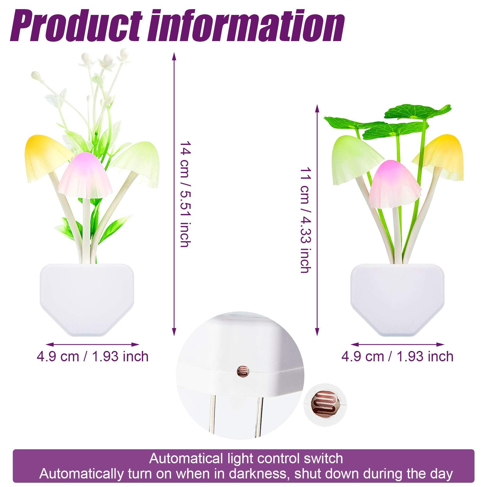 Mudder 6 Pcs Mushroom Night Lights, LED Color Changing Wall Lamp, Sensor Activated, Mini Magic Mushroom, Plastic, Model: Mudder-Night Lights-t-5163