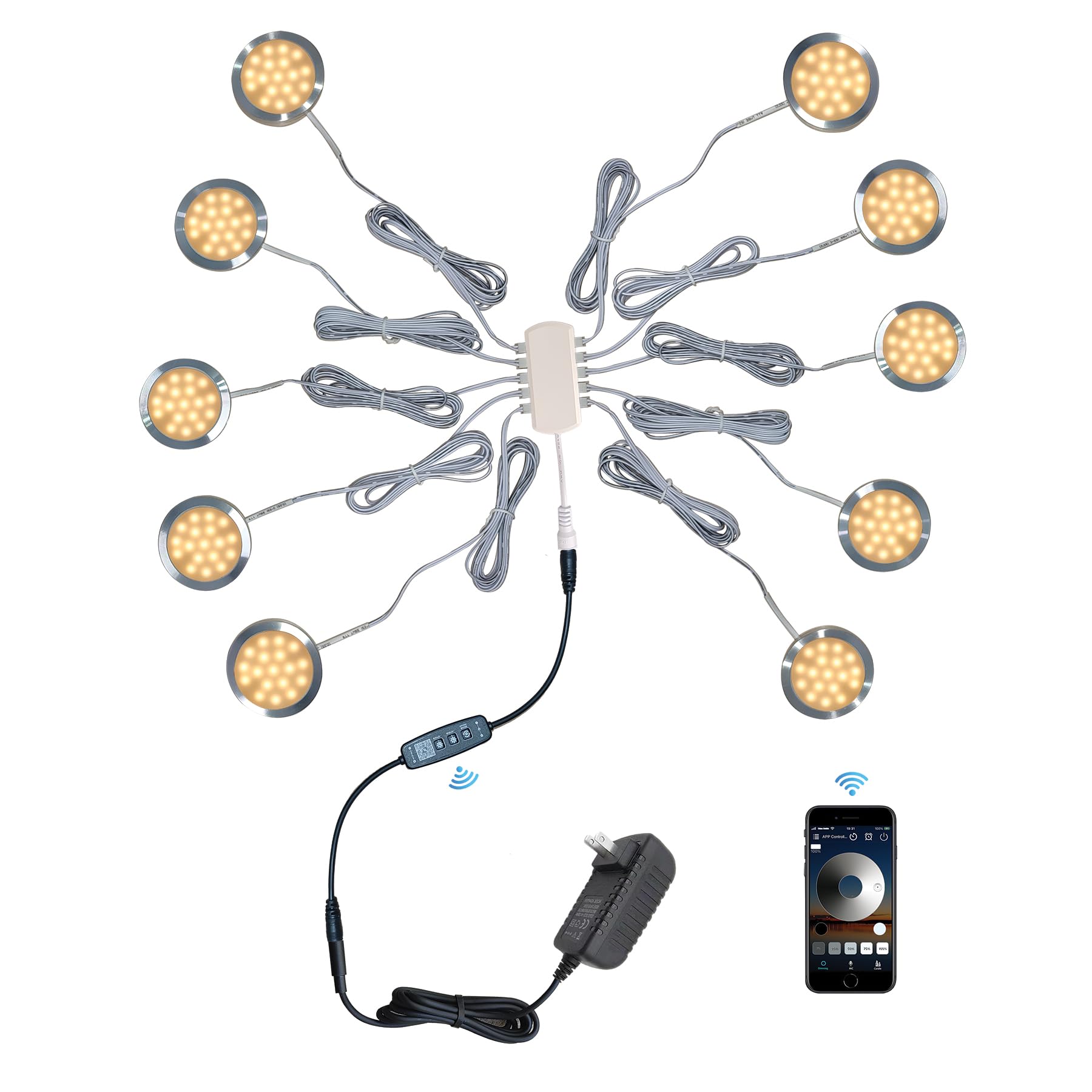 Crisetek Puck Lights 10 Packs Bluetooth App Smart Control Dimmable Tact Switch Under Cabinet Light Cabinet Lighting Cabinet Ligh
