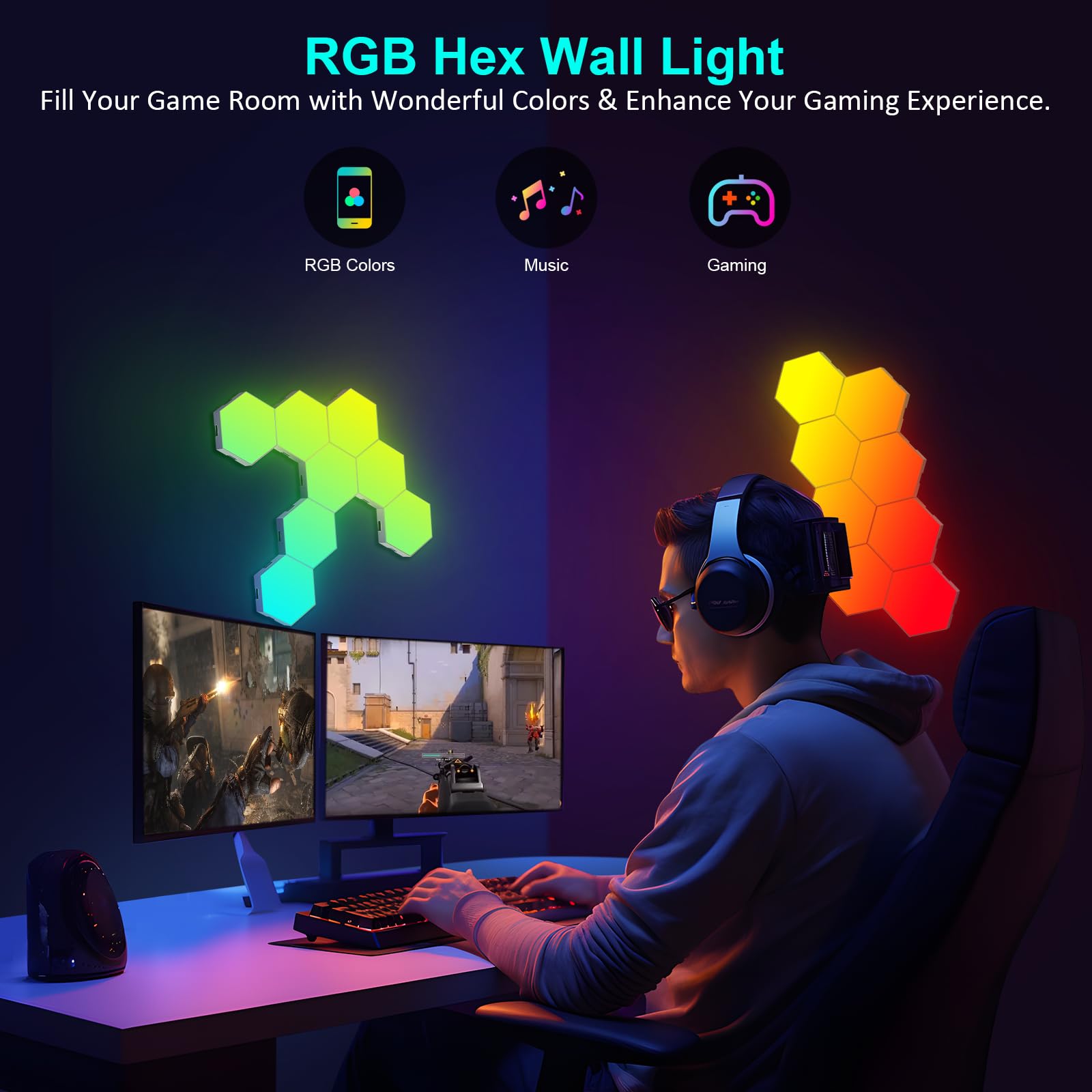 Jimimoro 20 Pack Hexagon Light Panels - Smart Rgb Hexagon Led Lights Wall Lights With App & Remote Control Cool Music Sync Gamin