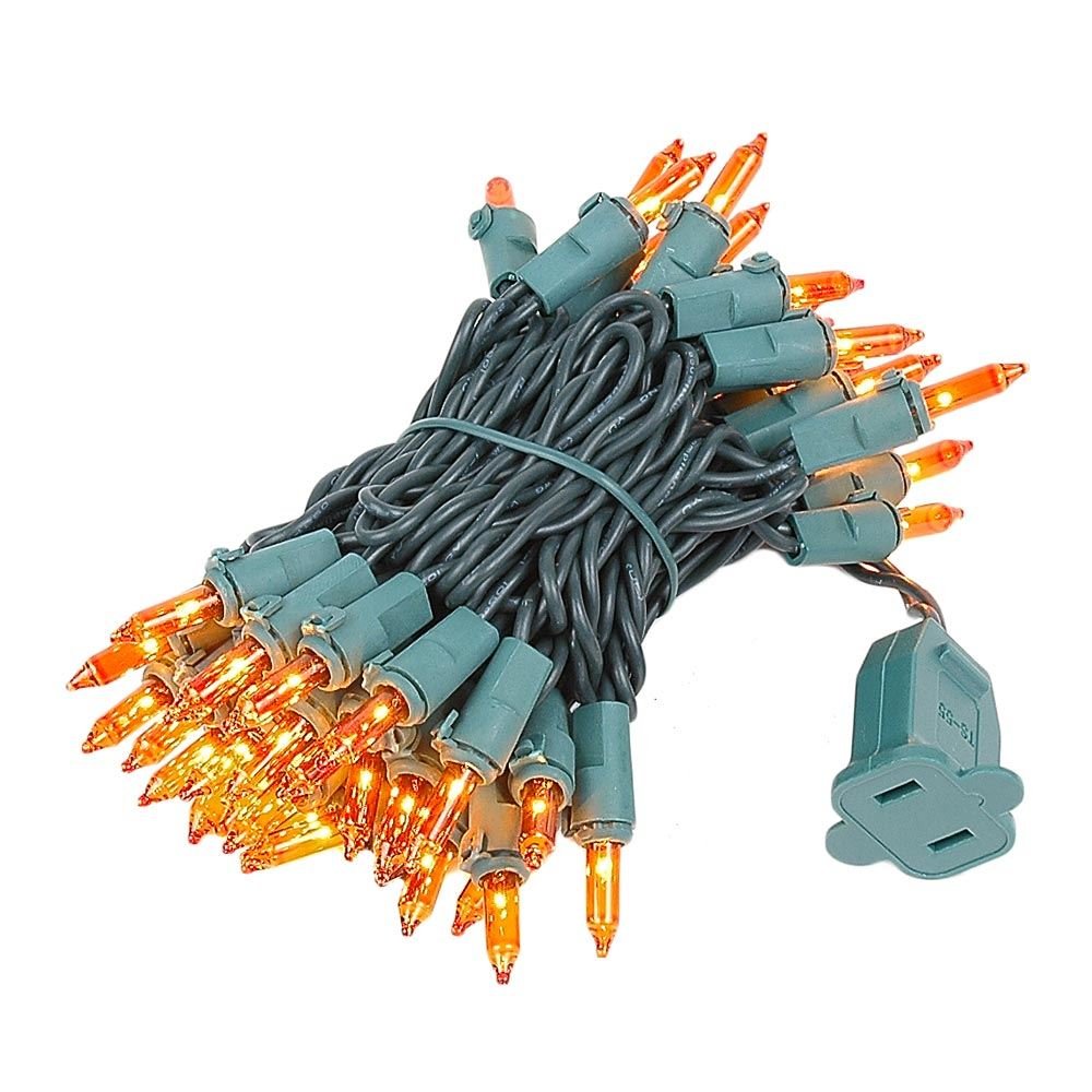 Novelty Lights 50 Light Mini String Light Set, Amber, 11 Long, Green Wire, Indoor/Outdoor, UL Listed, Model MRD-25B-2