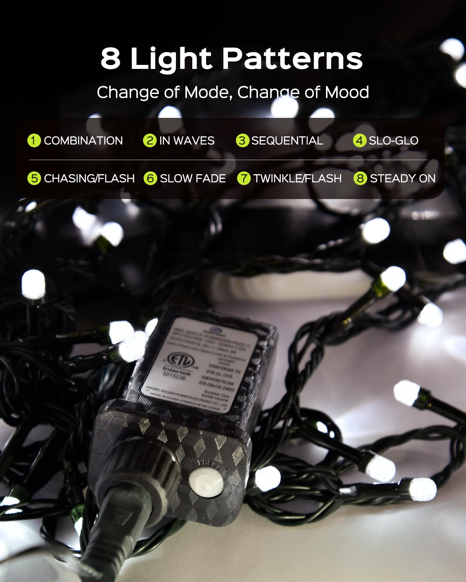 Jackyled 110Ft 300 Led White Christmas Lights Outdoor Waterproof, Indoor Christmas String Lights 8 Modes, Plug In Christmas Tree