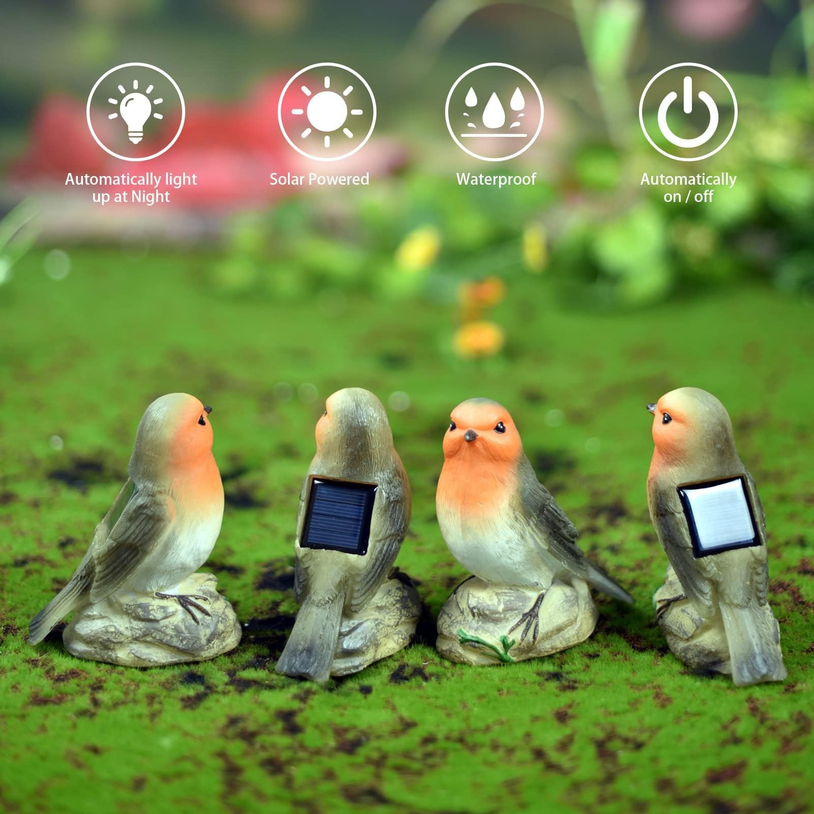 Generic Solar Garden Statues - Cute Bird Lights, Resin Material, Orange Color, Model 047, Outdoor Decor for Gifts