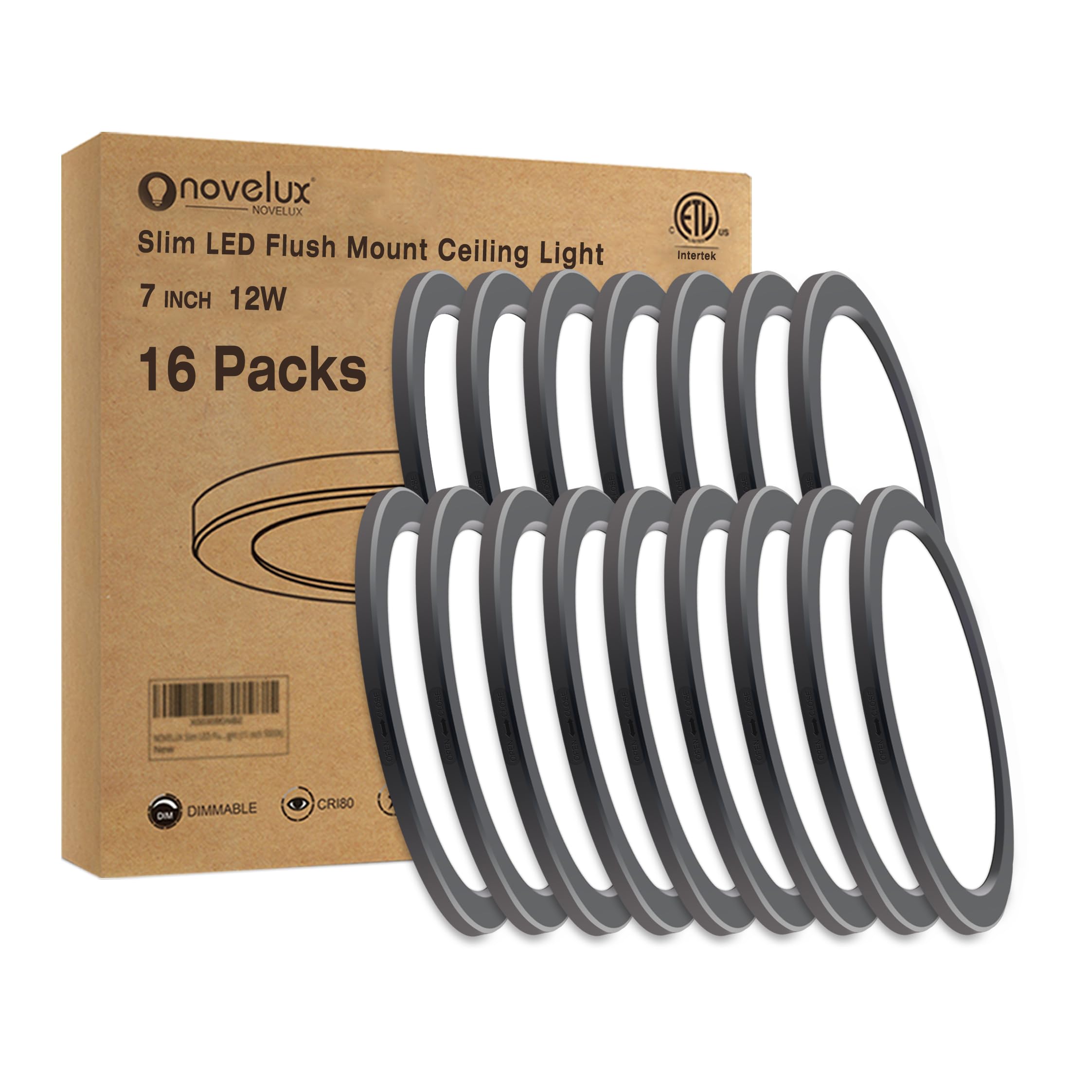 Novelux 7.3'' Flush Mount Ceiling Light Dimmable With Etl Cert, 5000K Black Led Ceiling Lights Ultra Thin Round Ceiling Light Fi