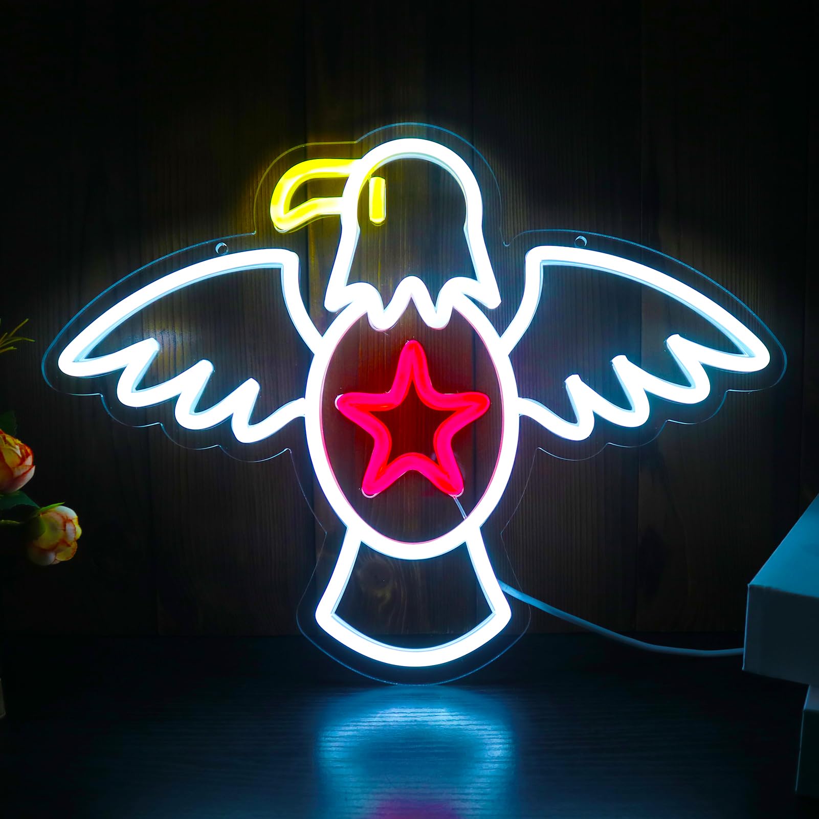 Eagle Neon Sign, Patriotic Decorations Neon Light Wall Decor for Man Cave, Bedroom, Living Room, Birthday Party Decorations Dimm