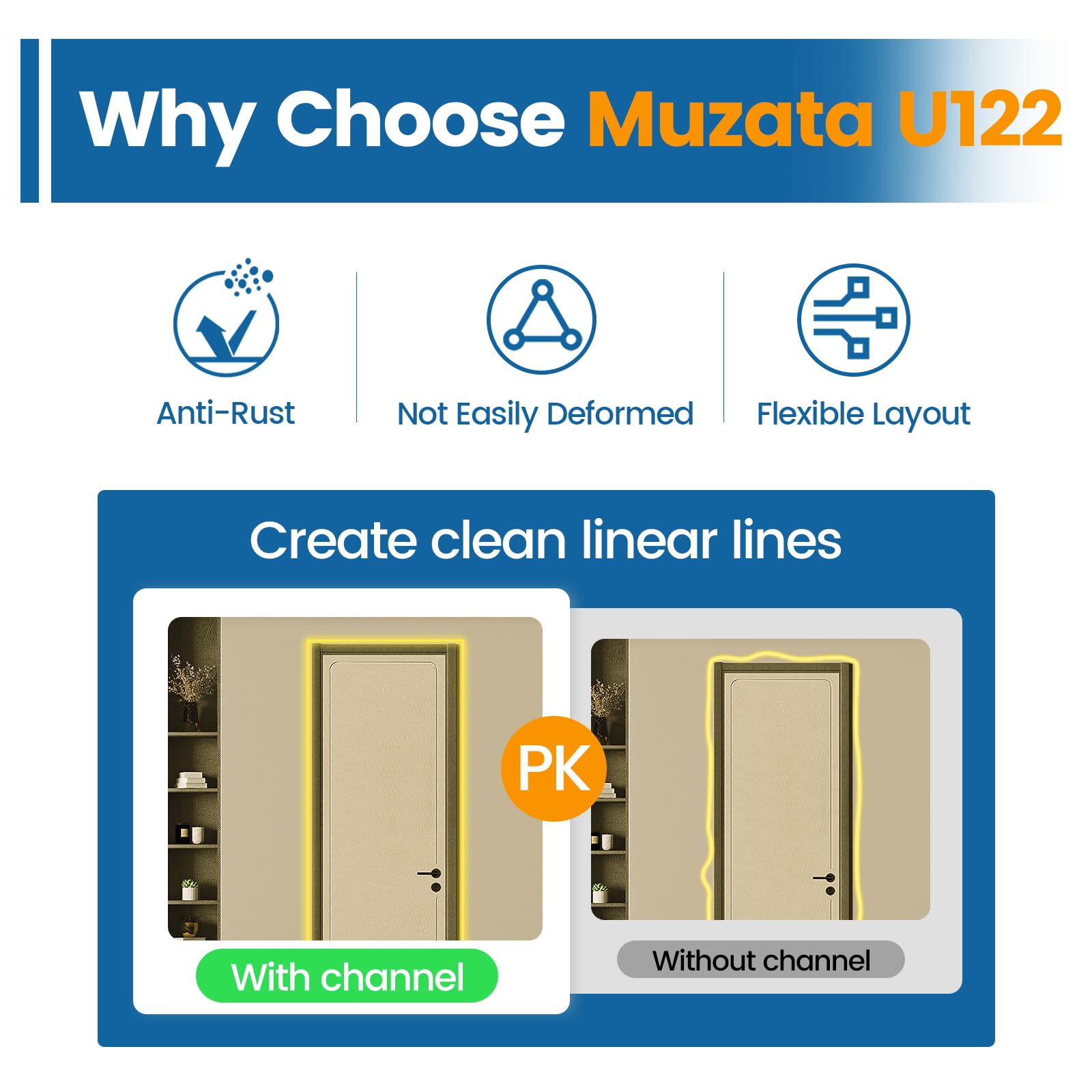 Muzata Rope Lights Track, Aluminum U Shape, Fits 6mm Width, 12 Pack, Silver, Model MZZ1933