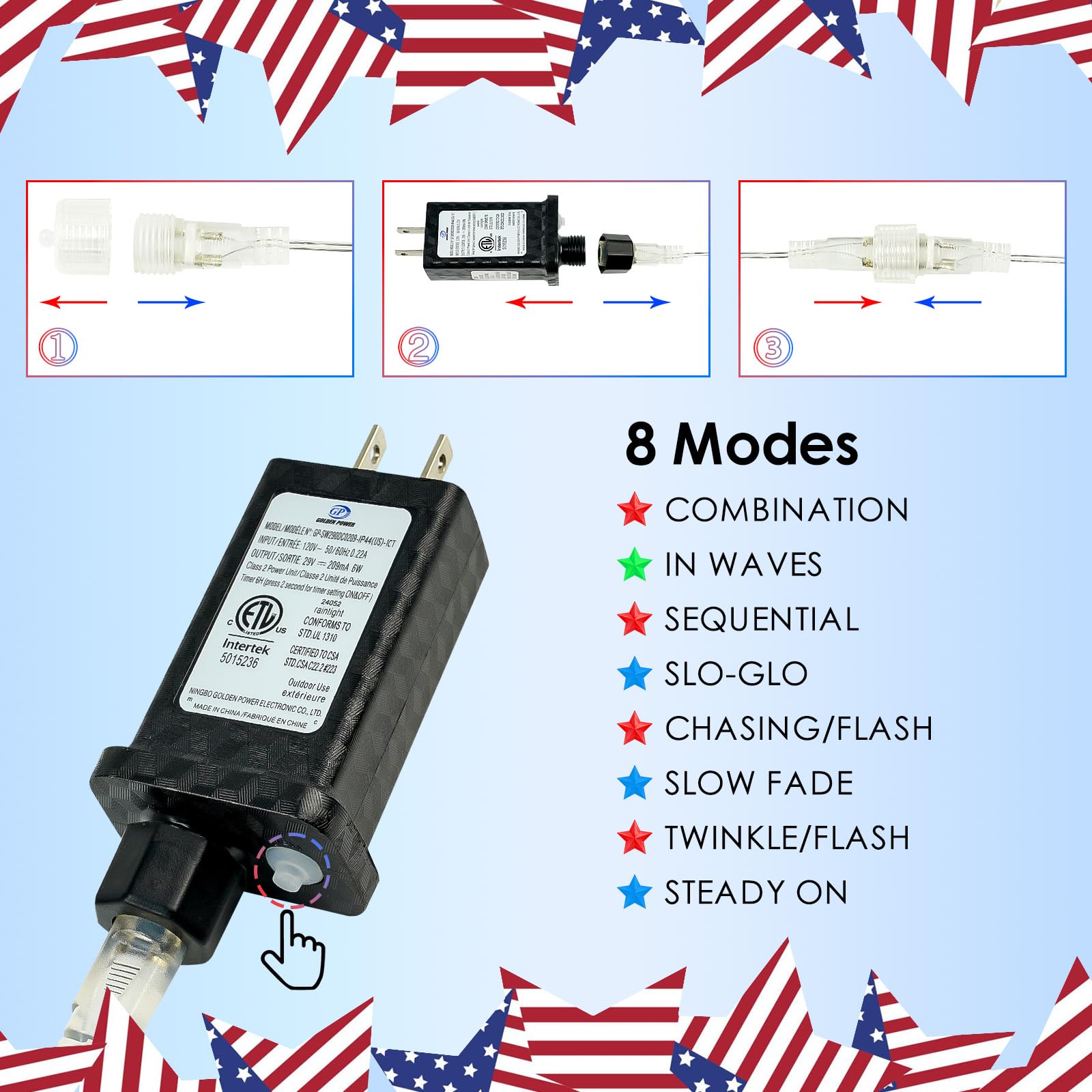 Kaq Red White & Blue Lights 115Ft 300Led 4Th Of July Decorations Outdoor/Indoor  Extendable Plug-In Twinkle Fairy Lights Waterproof With 8 Modes&Timer Independence Day Patriotic Tree Decorations