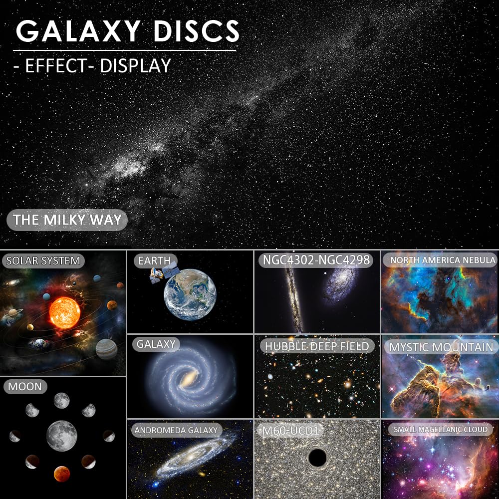 Star Projector For Bedroom, 360 Rotation Night Light With 4K Replaceable 13 Galaxy Discs, Large Projection Area For Kids & Adult