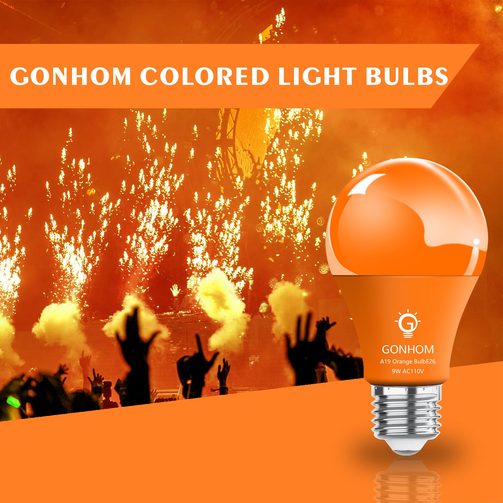 Gonhom 8 Pack A19 Orange Led Bulbs, 9W Equivalent To 100W, E26 Base For Halloween &