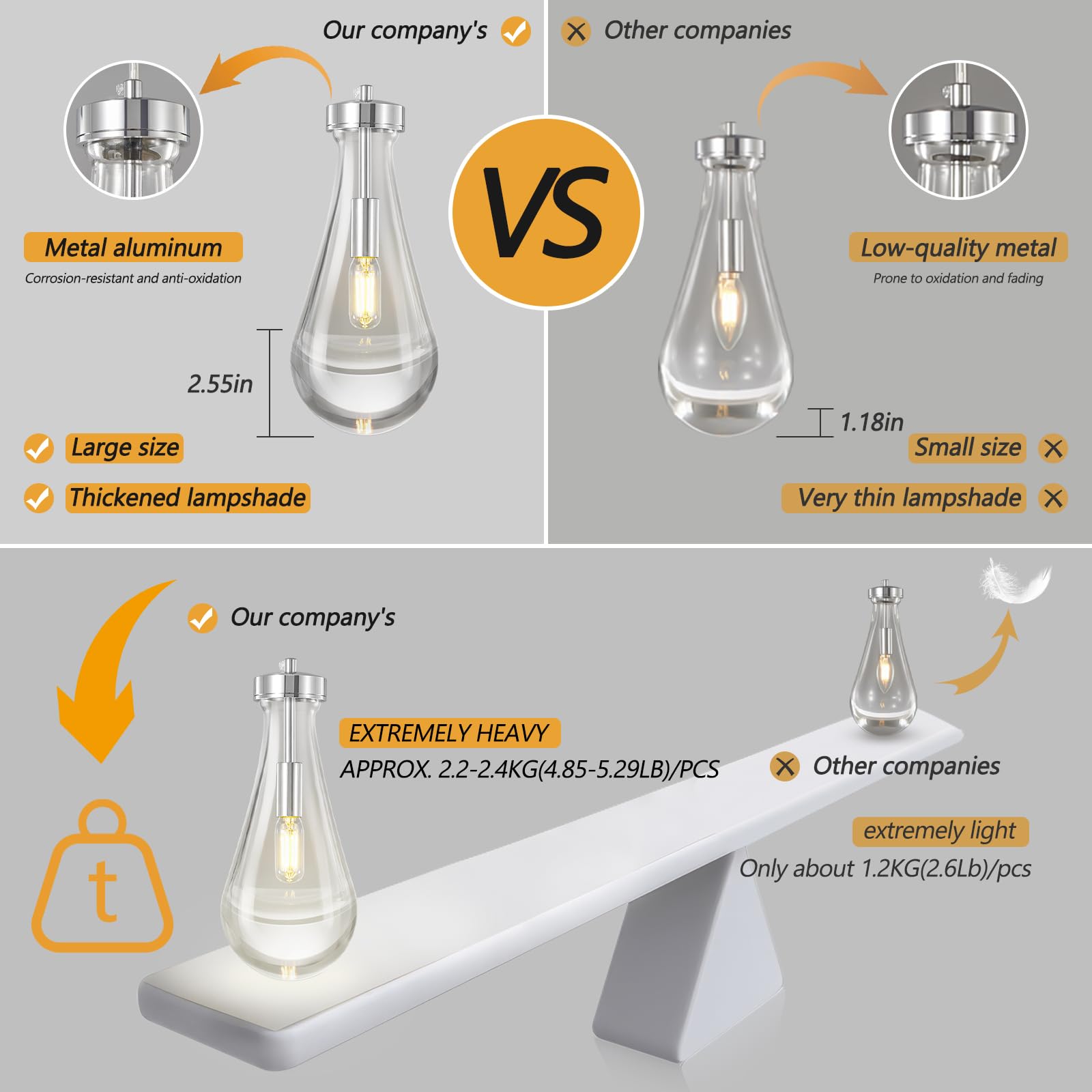 Liangmh Raindrop Pendant Lights Kitchen Island Teardrop Chrome Hanging Light Fixtures Clear Solid Glass Pendant Light Modern Cha