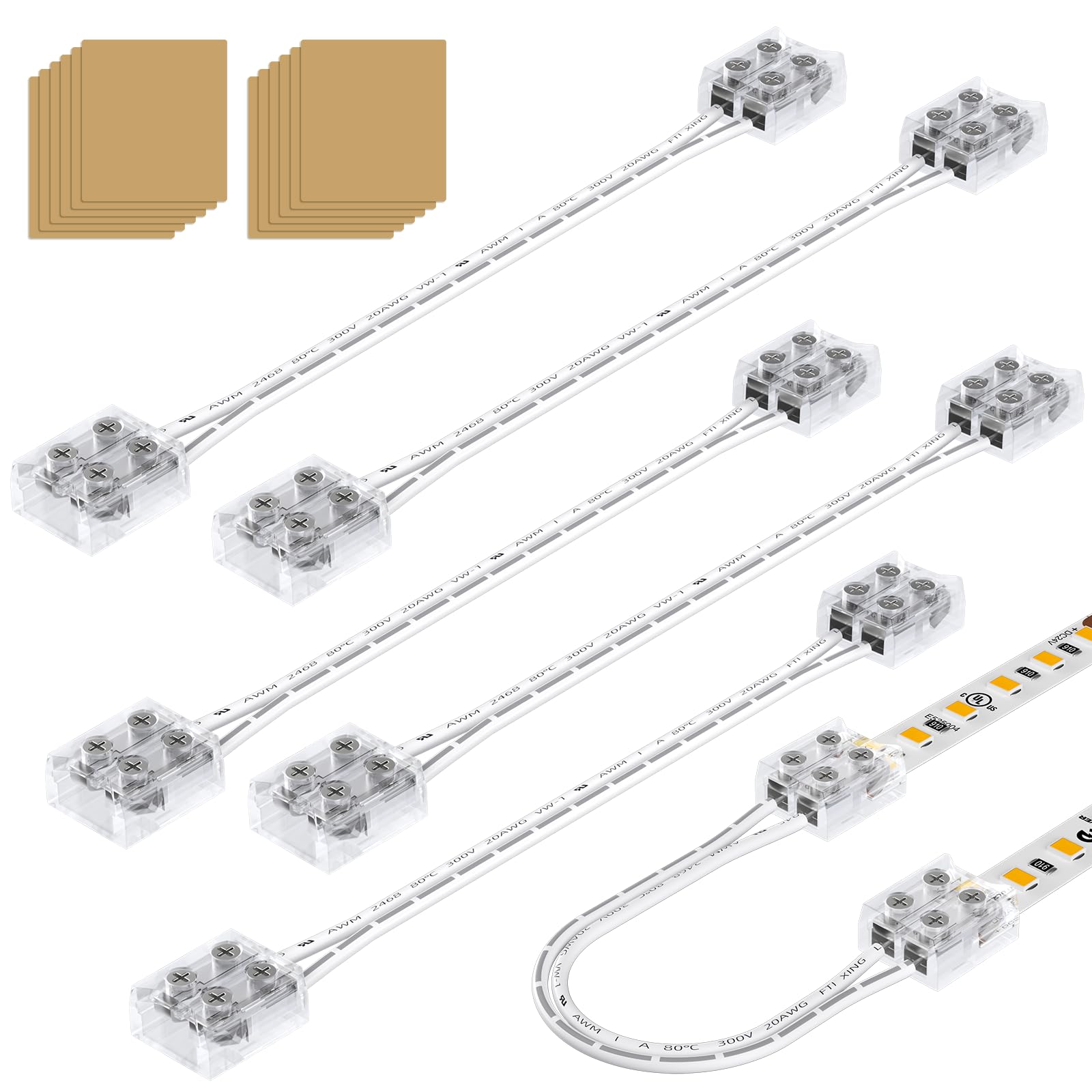 EMITEVER LED Strip Connectors,6 Packs LED Tape Light Connector 2 Pin Solderless Tighten Screw Transparent Wire Lead Connector fo