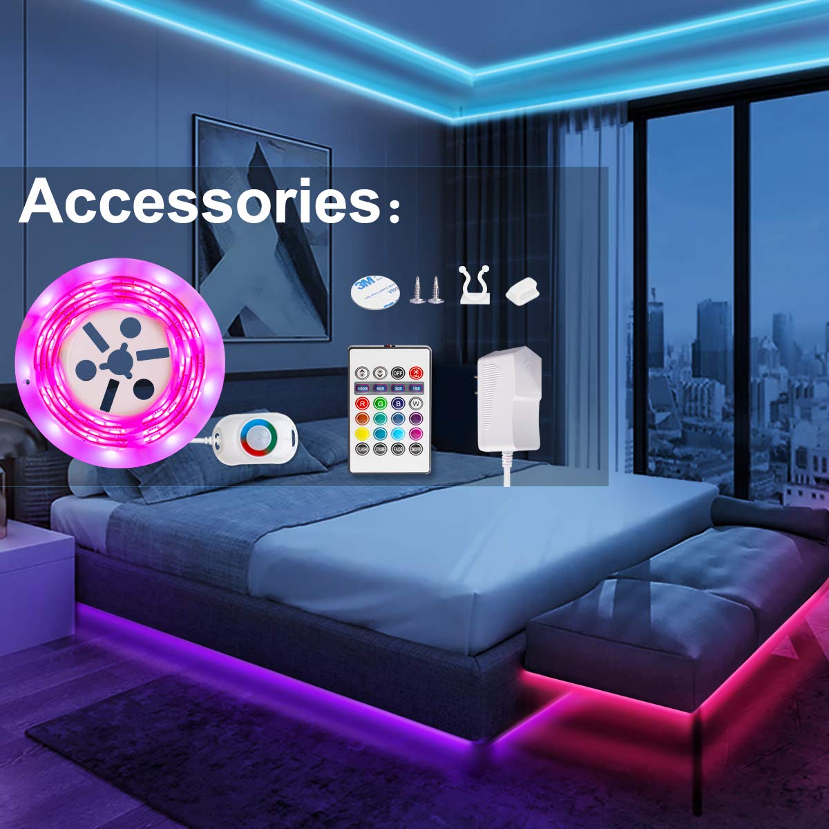 WILLED RGB LED Strip Lights - Motion Activated, RF Remote Control, Color Changing for Under Bed, Stairs, Shelf, Desk & Party Decoration