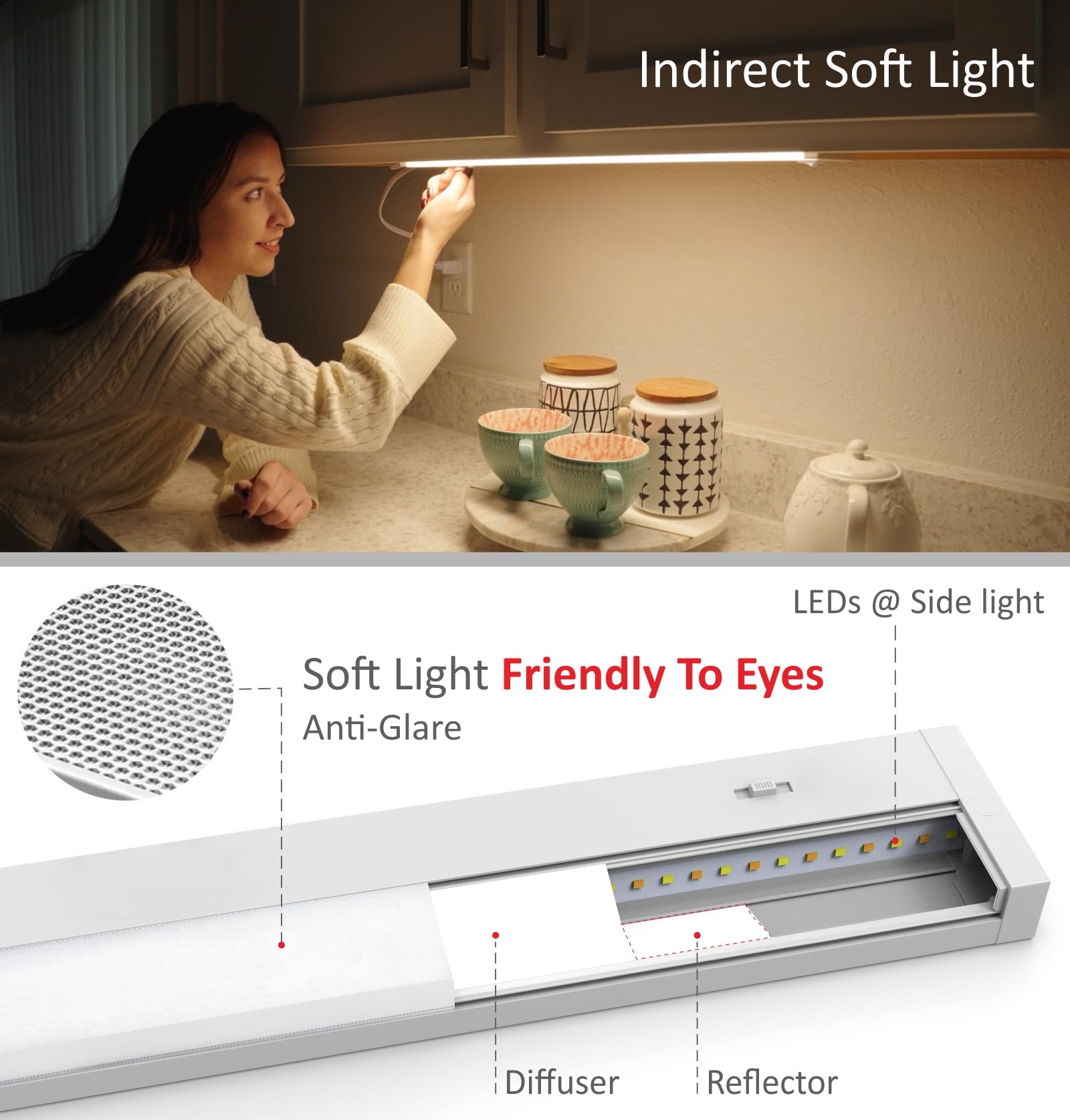 Leetdud Led Under Cabinet Lighting Hardwired Or Plug In, 32 Inch 16W, Dimmable 5 Color 2700K/3000K/3500K/4000K/5000K, Linkable E