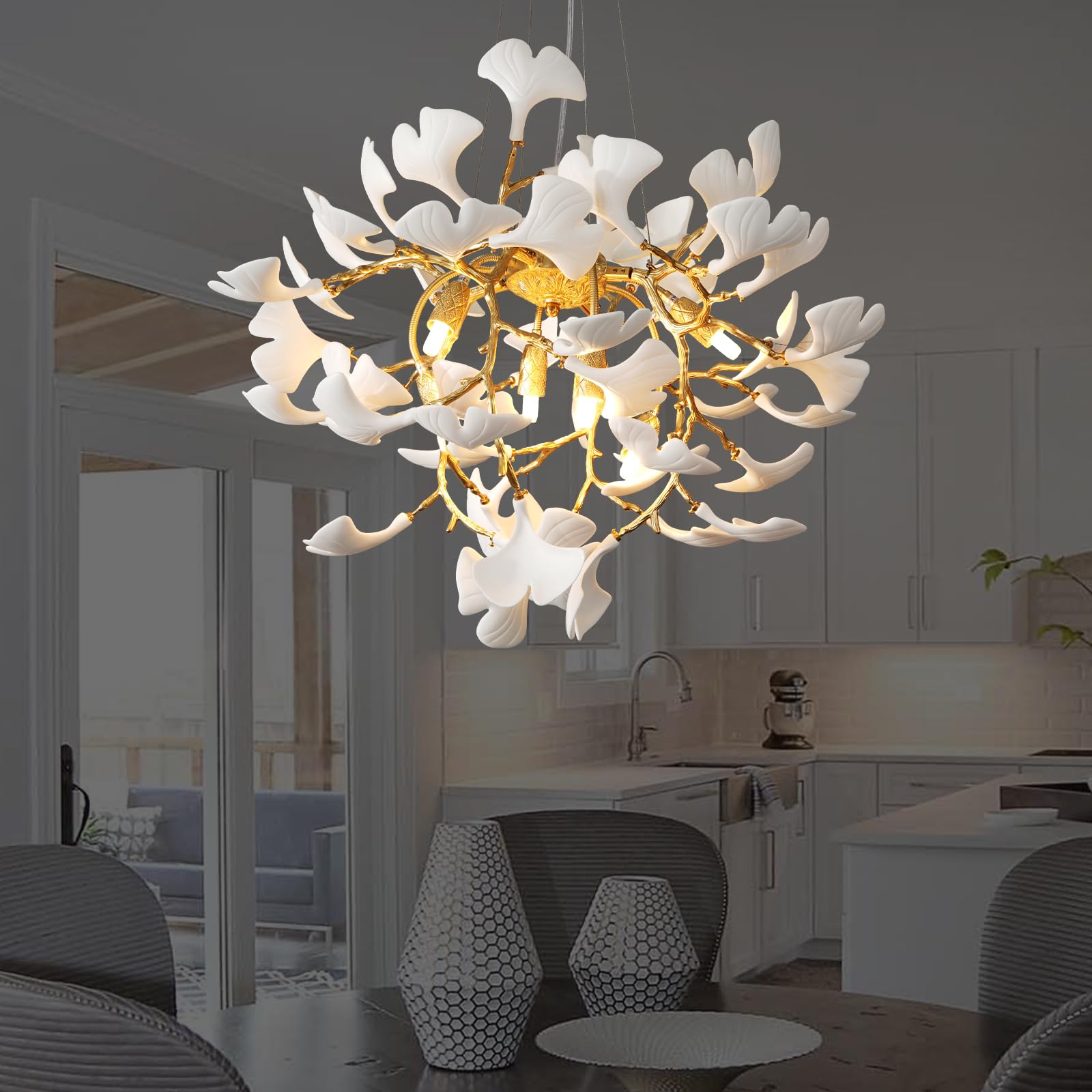 Plsintly Gold Tree Branches Chandelier, 23.6in Round, Aluminum, Modern Sputnik Design, Ideal for Dining Room, Kitchen, Foyer, Bathroom, Bedroom