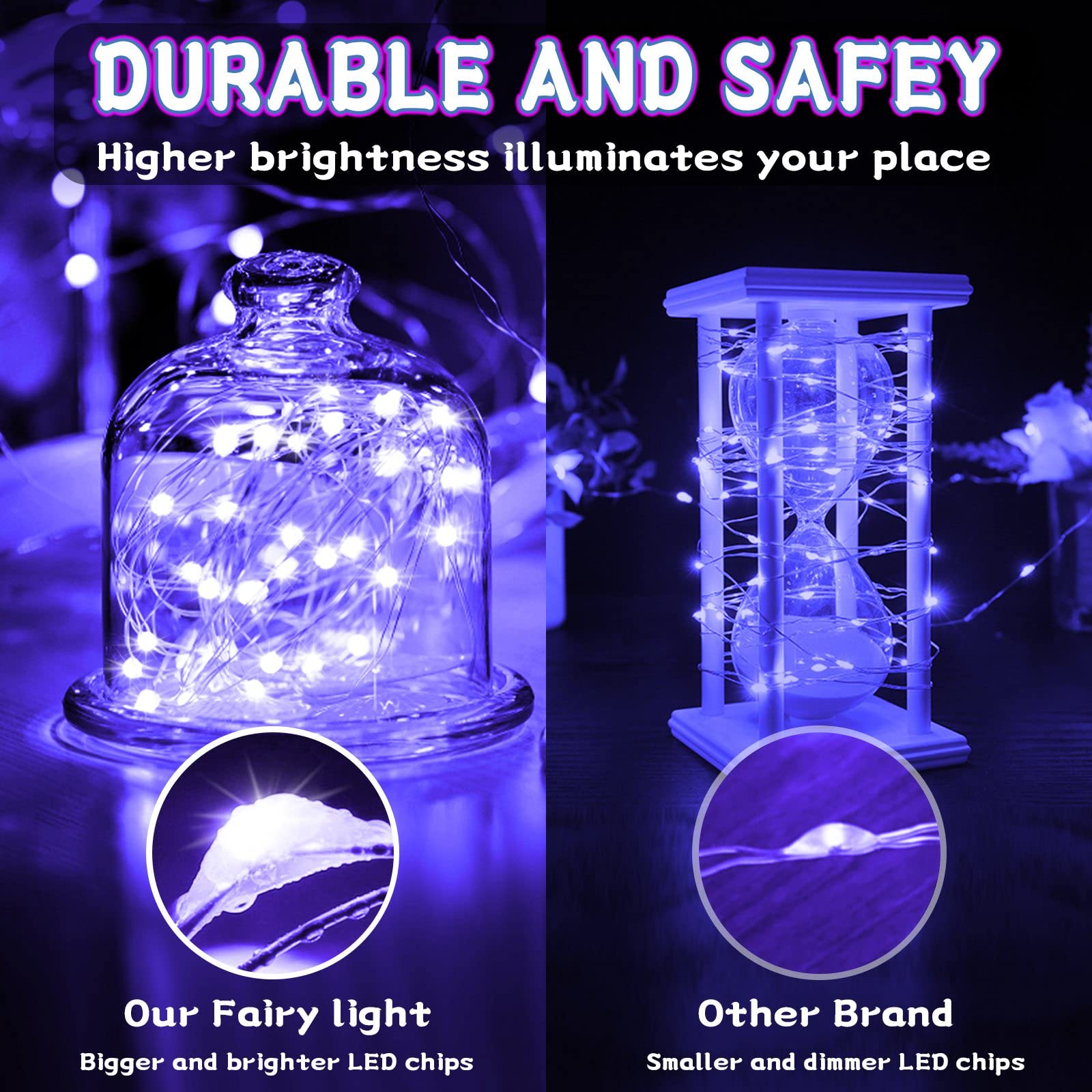 Led Fairy Lights Battery Operated, 16.4Ft Led Uv Black Lights, Flexible Blacklight Fixtures,Battery Powered Copper Wire Starry String Lights For Glow Party, Body Paint, Halloween Décor