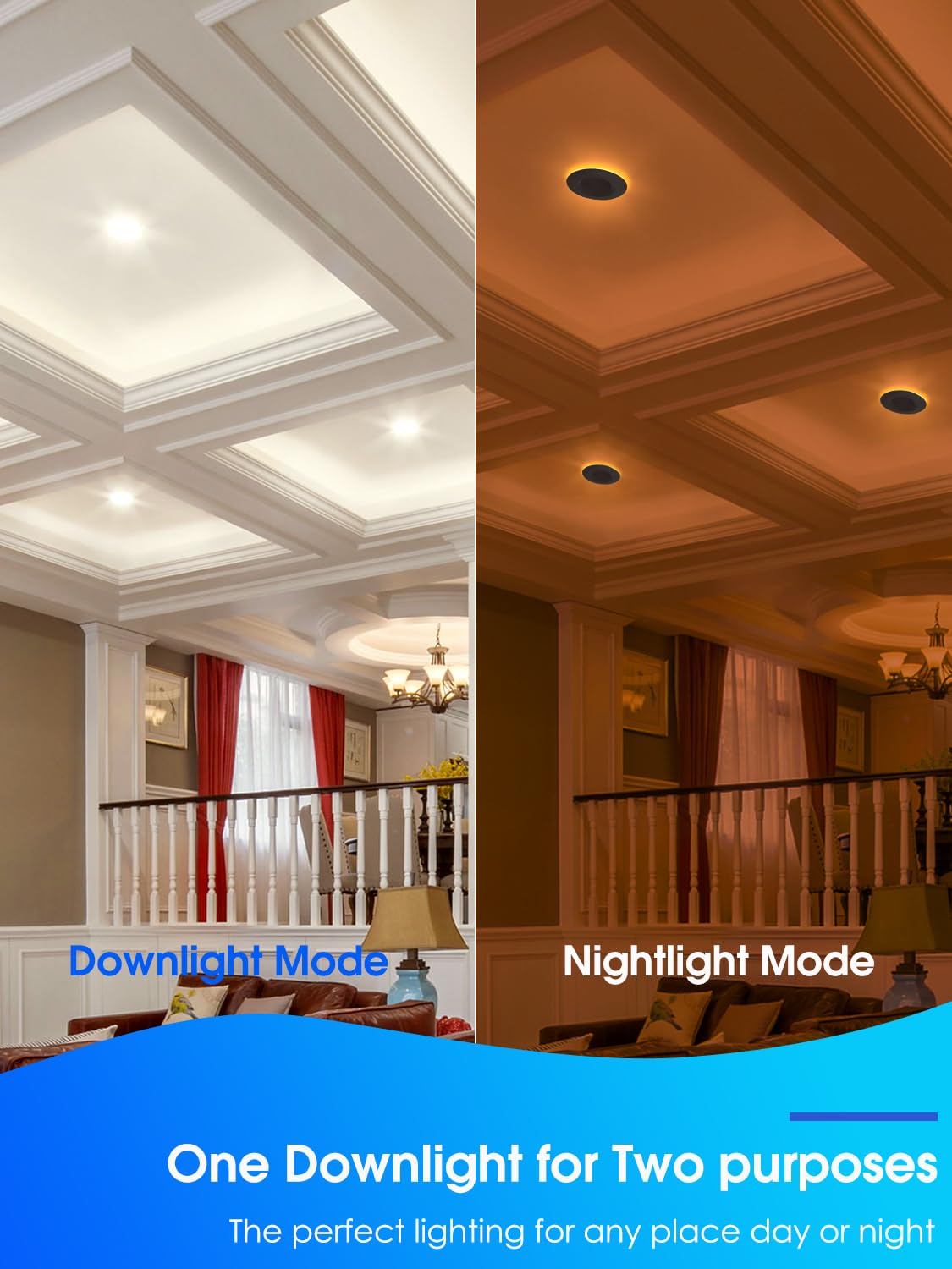 6 Pack 6 Inch Led Recessed Lighting With Night Light, Dimmable Can Lights With Baffle Trim, 9W=85W, 4000K Cool White, 700Lm Retr