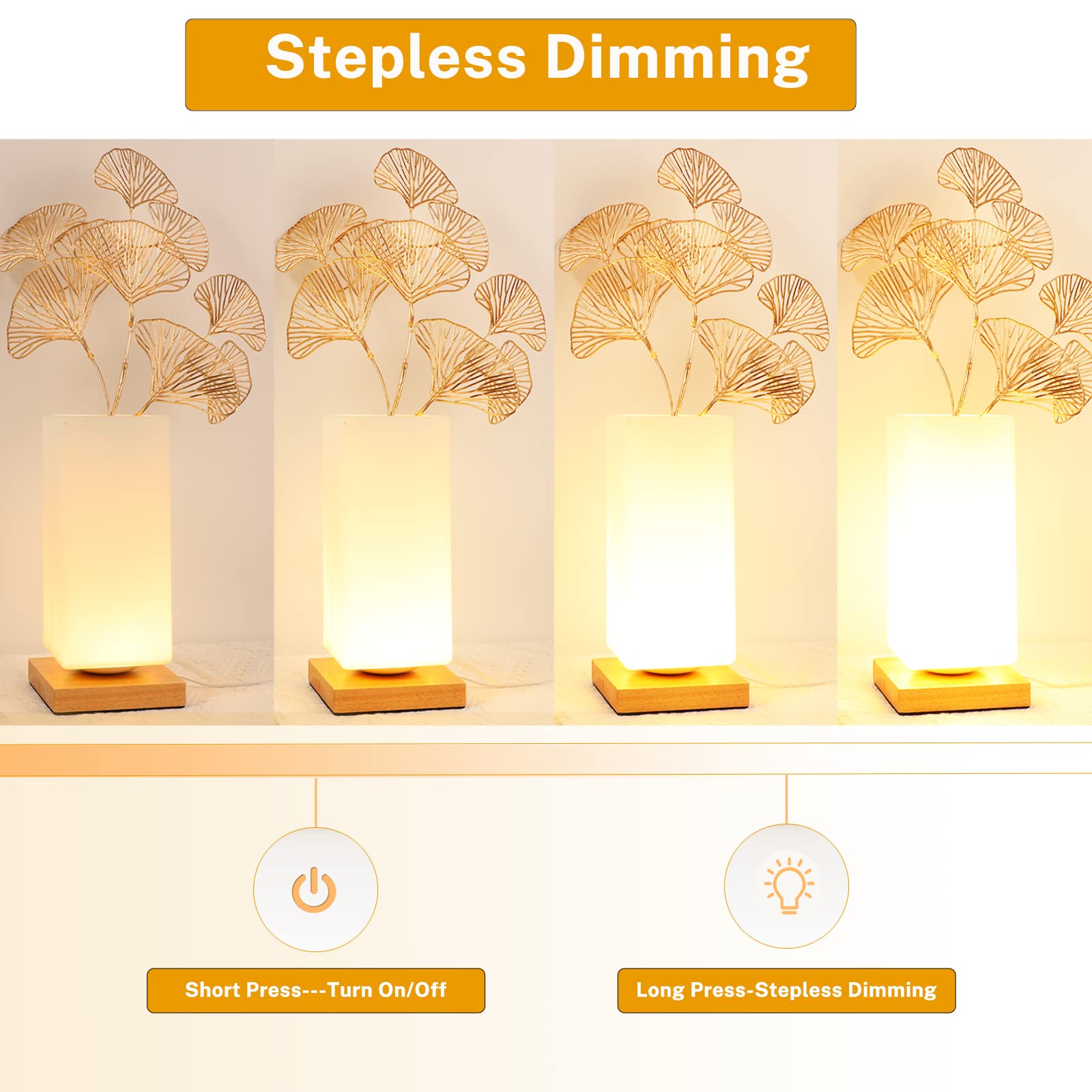 Floresita Dimmable Table Lamp - Frosted Glass Shade, Wood Base, USB Charge, 3 Colors, Model 1001