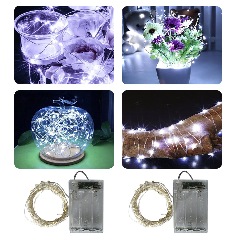 BXROIU Fairy Lights, 2 x 20 LEDs, Battery Operated, Silver Wire, 2 Modes, Cool White, Model c-20, Ideal for Bedroom & Christmas Decor