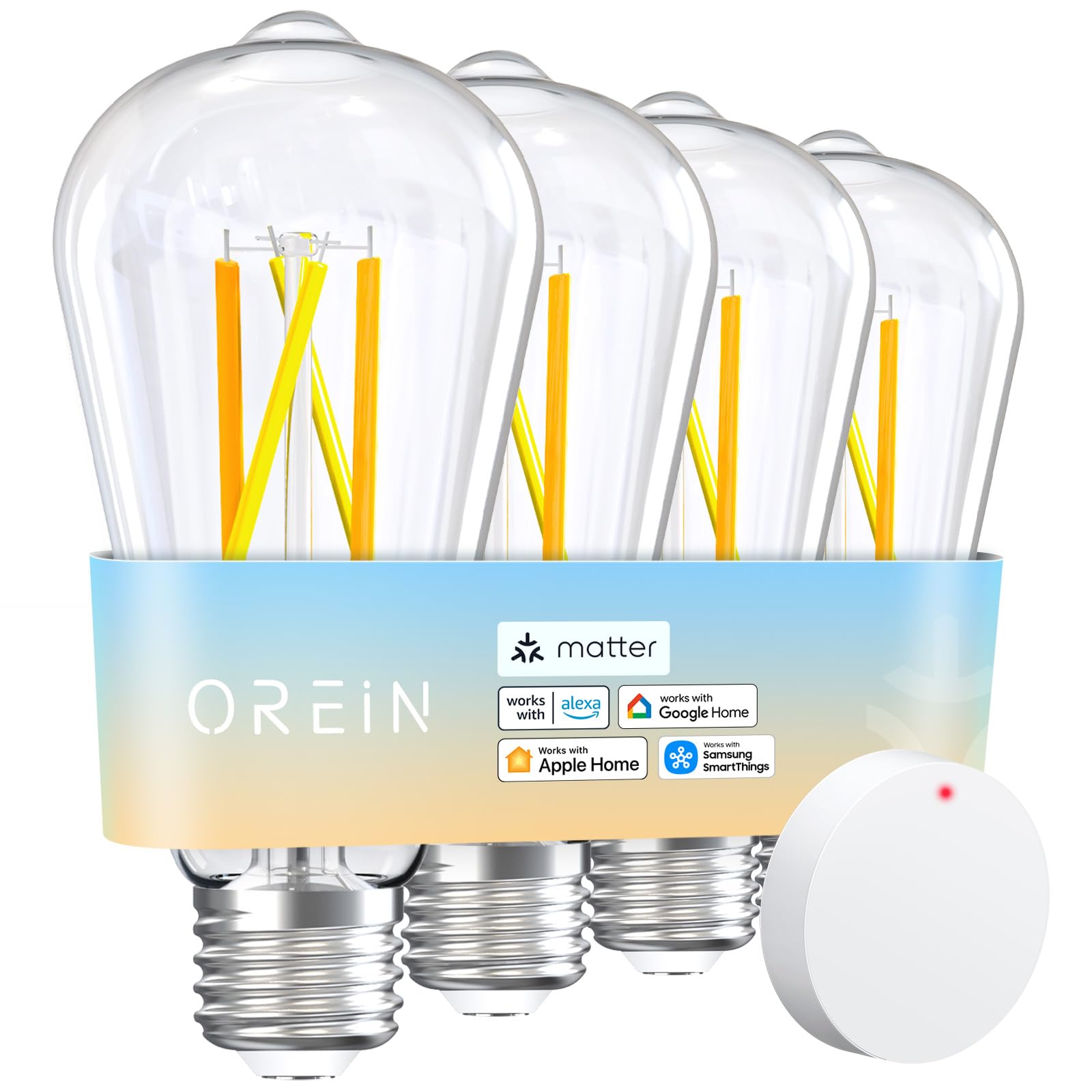 OREiN Smart Light Bulb ST19, 800lm, E26 Base, 2700K-6500K, Remote Control, Compatible with Apple Home, Alexa, Google Home, 