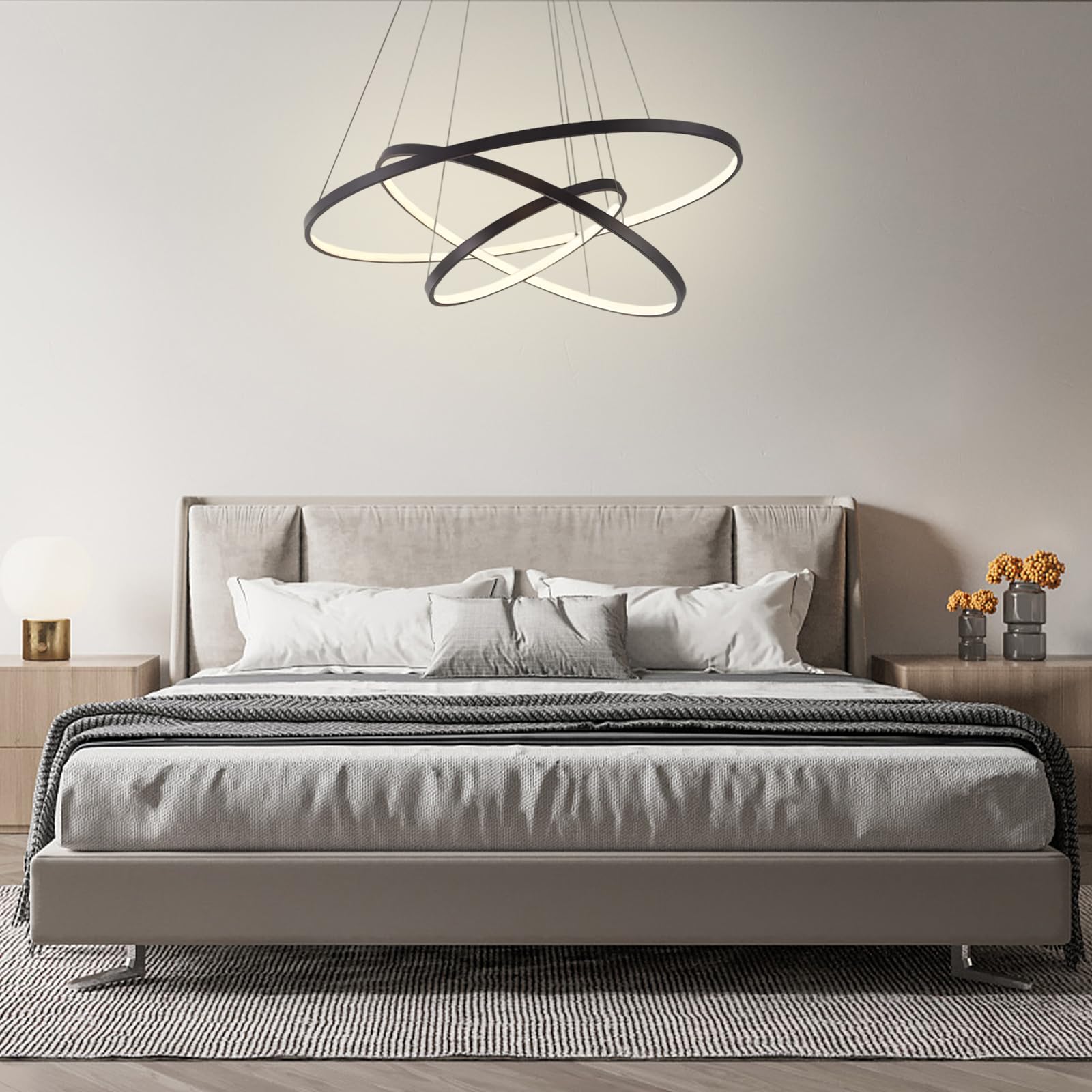 Lightinthebox Modern Led Pendant Light, 3 Ring Black Chandelier For Living Room & Office