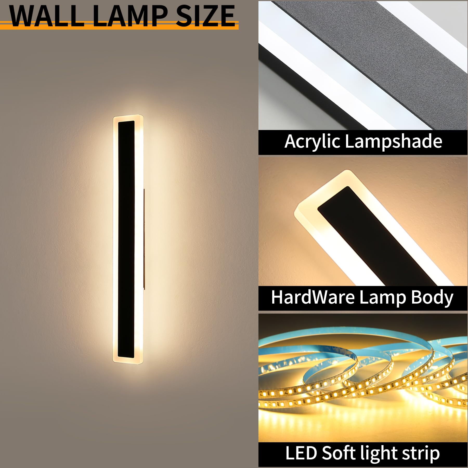 Mikeru 39inch Dimmable Outdoor Wall Light Fixtures, LED Porch Light, Model FTBD-2, Acrylic, 3000-6000K, 2-Pack
