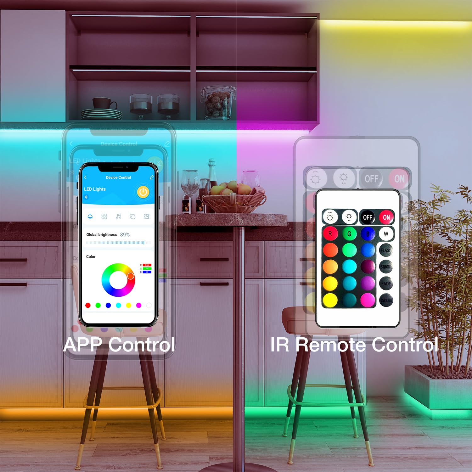 Daybetter 50Ft Led Strip Lights, Bluetooth Control, Multi-Color, Modern Design, Model Flslb503275Rgb-Dbus