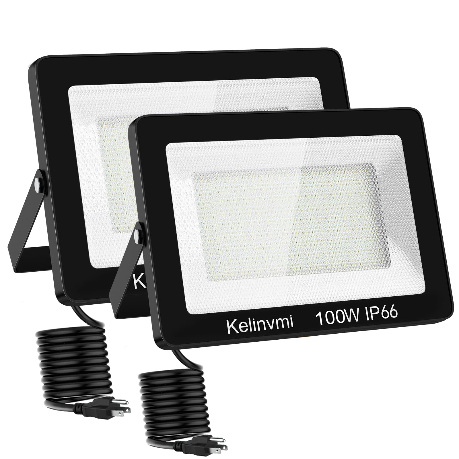 kelinvmi 100W LED Floodlight, 10000 lm, IP66 Waterproof, Warm White 4200K, Pack of 2
